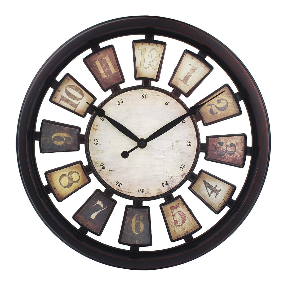 Farmstead Wall Clock Battery Operated Silent Sweep Movement Aged Clock 13.2 Inch Easy to Read,Rust