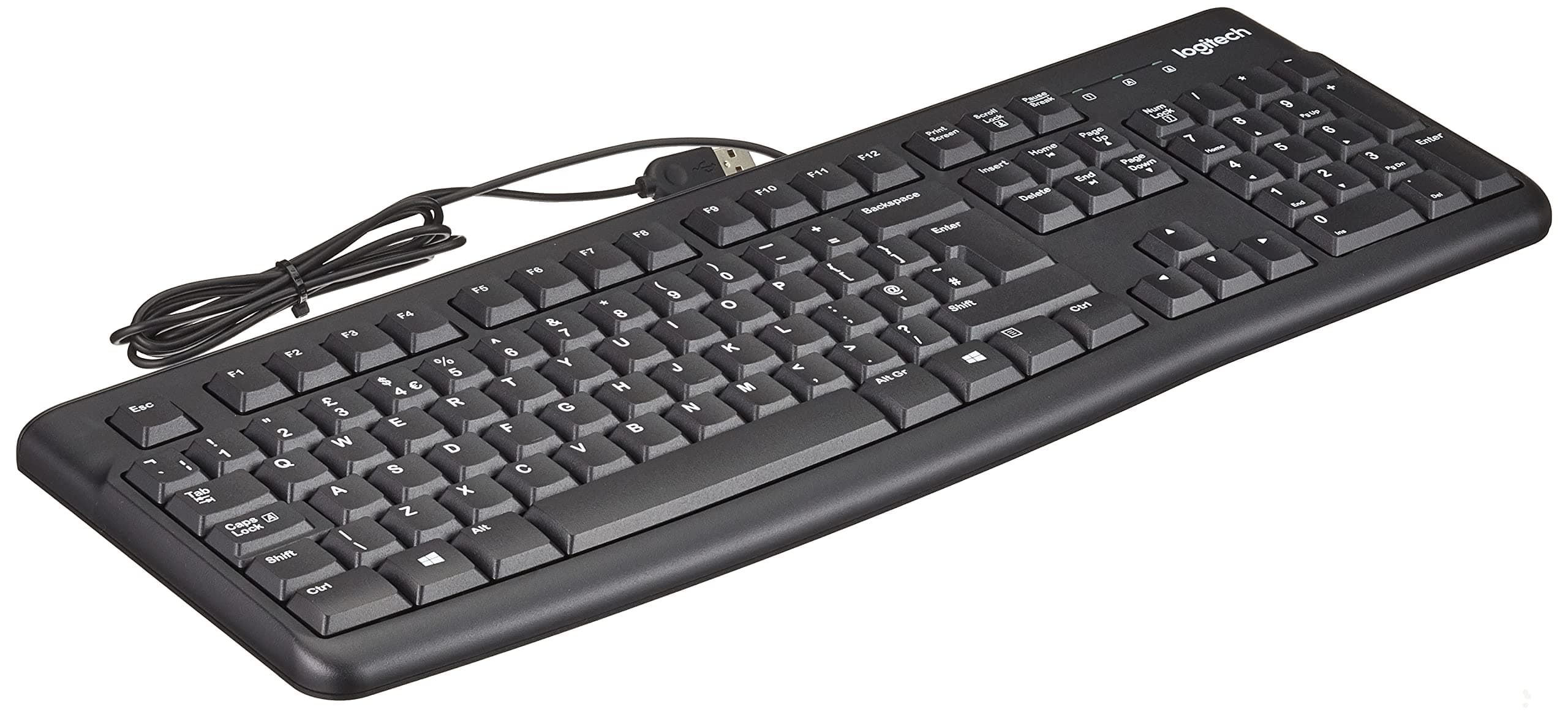 Logitech K120 Wired Business Keyboard for Windows or Linux, USB Plug-and-Play, Full-Size, Spill Resistant, Curved Space Bar, PC/Laptop, QWERTY UK Layout - Black