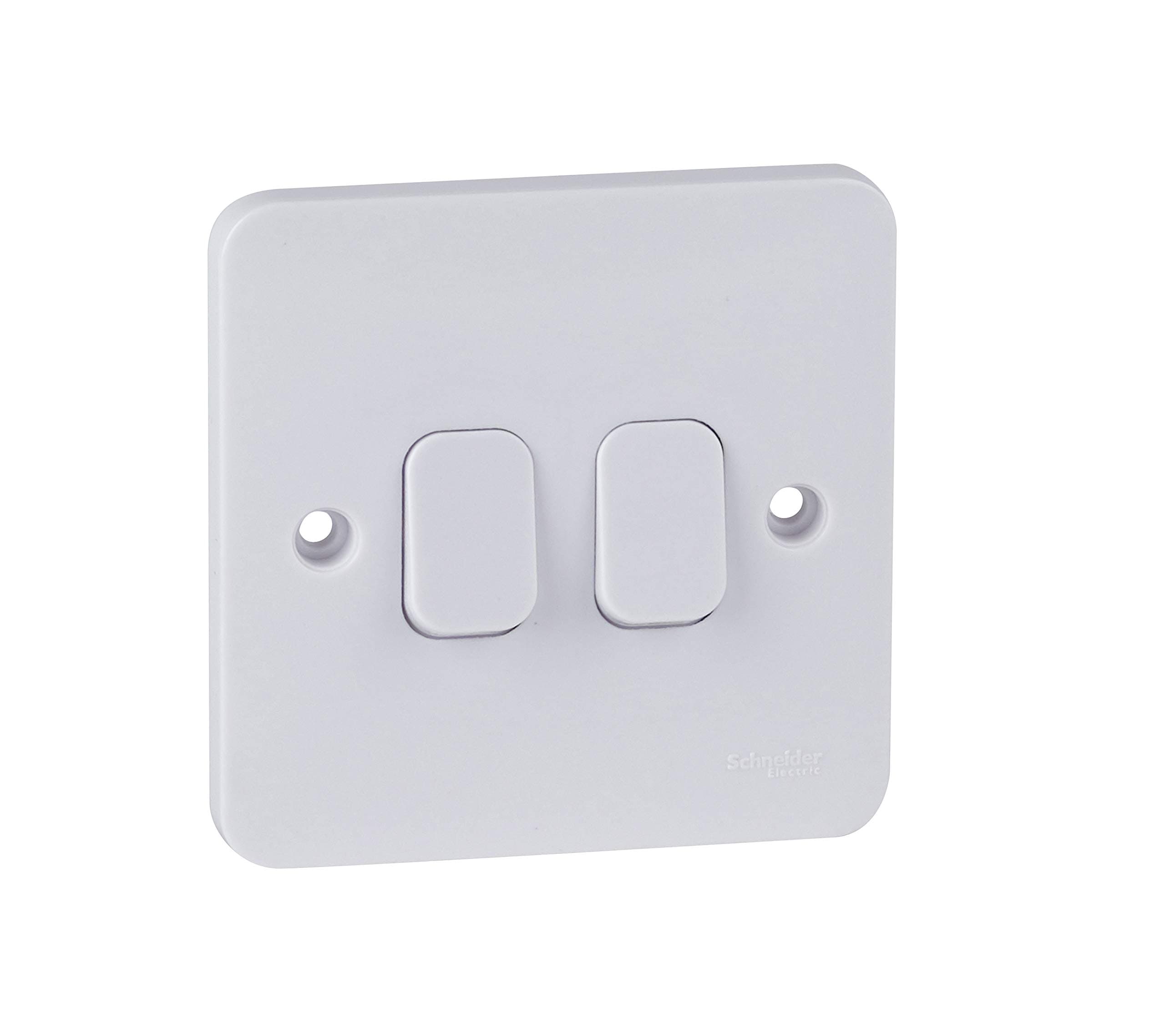 Schneider Electric - Lisse White Moulded, Double 2 Way Light Switch, 10AX, GGBL1022, White, Pack of 10