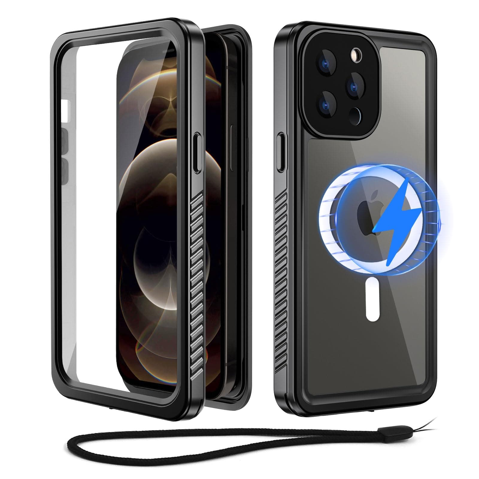 Beeasy for iPhone 12 Pro Case IP68 Waterproof, Compatible with MagSafe, 360 Full Body Heavy Duty Cover with Built-in Screen Protector, Shockproof, Dustproof, Magnetic Protective Phone Case, Black