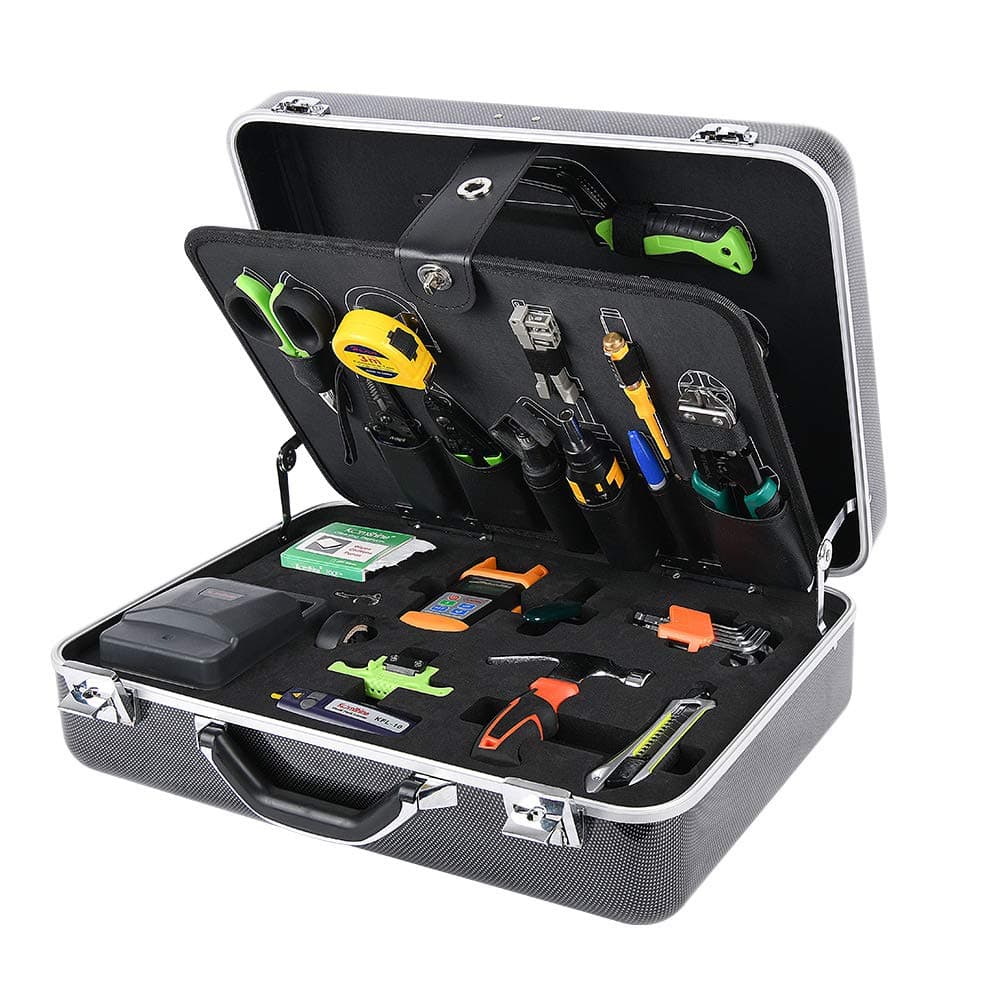 KOMSHINE Fiber Optic Tool Kit Fiber Optic FTTH Tool Kit TFS-40D,Fusion Splicing Tool kit,FTTH Assembly/Termination/Installation Tool Kit (TFS-40D with Cleaver, VFL and Power Meter)