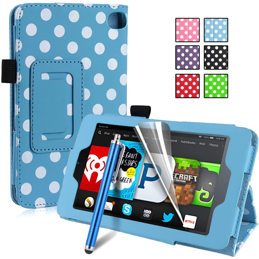 Pasonomi® Amazon Kindle Fire HD 6 Case - Premium Slim PU Leather Folding Cover Case for Amazon Kindle Fire HD 6 Inch 2014 Tablet with Auto Sleep/Wake Feature (Lightblue Dot)