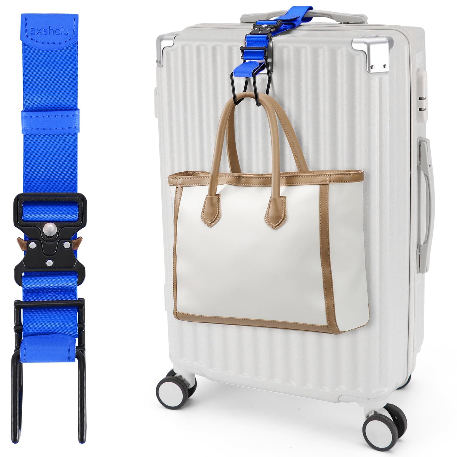 Luggage Hook Strap, J Hook for Luggage Strap Flight Attendant with Hands Free, Adjustable Travel Luggage Straps for Add a Bag Hook