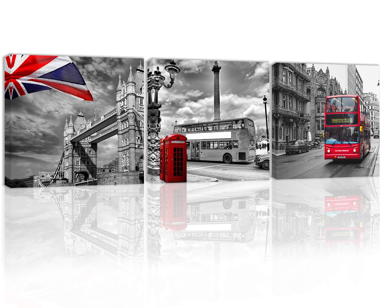 Black and White Red Tower Bridge with British Flag Wall Art Decor Street View of England London City Artwork Canvas Painting Prints Pictures for Home Living Dining Room