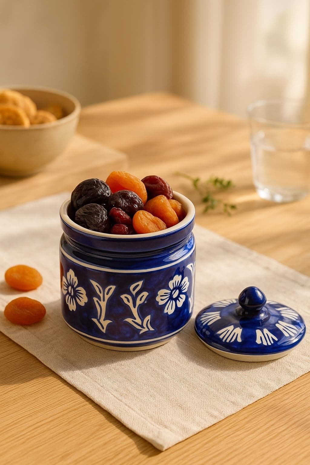 miah decor Ceramic Jars For Kitchen Storage with Wooden Lid Pickle Spices Sto...