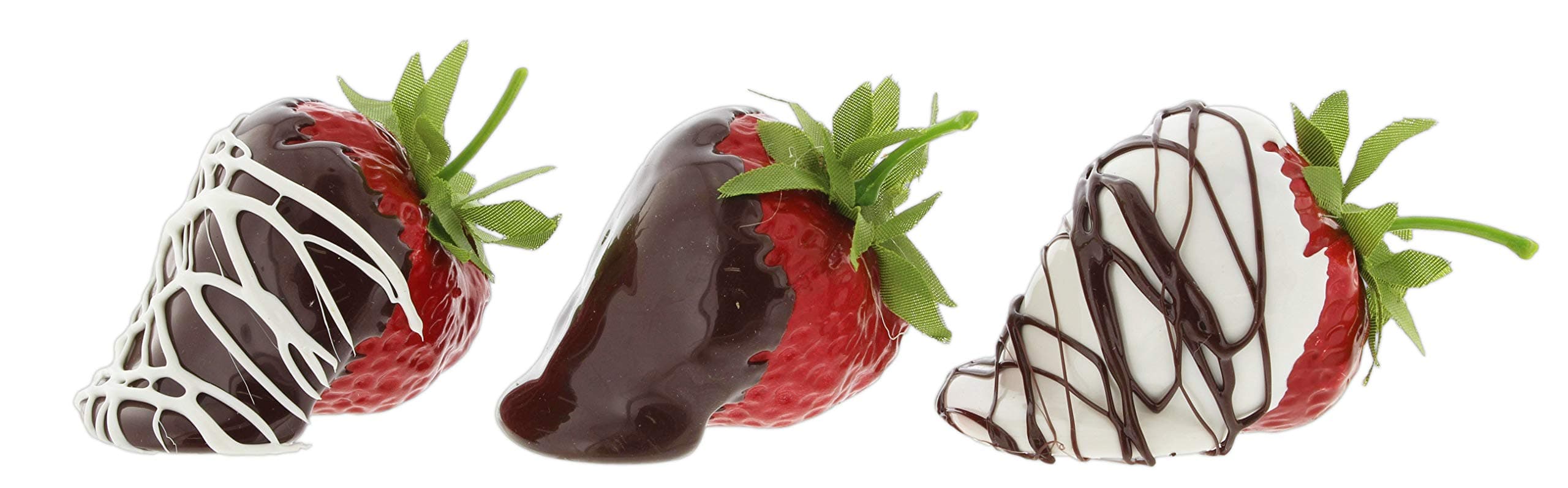 Just Dough It 2.5" Assorted Fake Chocolate Covered Strawberries Set of 3 Replica Props for Home Staging, Movie Props, Fake Foods