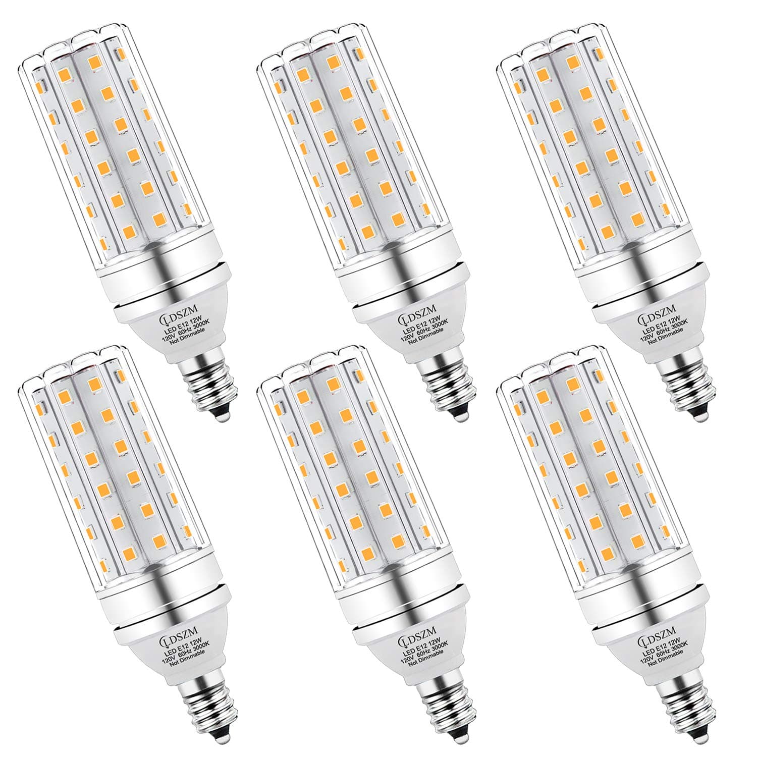E12 LED Bulbs 12W Candelabra led Light Bulb,100 Watt Equivalent 1200lm Warm White 3000K E12 Base LED Chandelier Light Bulbs Non-Dimmable LED Corn Bulbs, Pack of 6