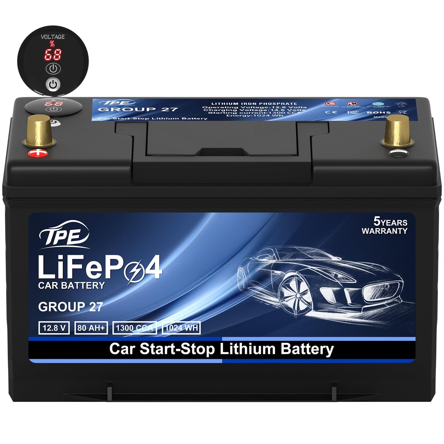 TPE Car Start-Stop Lithium Battery BCI GROUP 27 12V 80AH Car Battery with 1300CCA – High-Performance Automotive Battery with 60 Months Warranty