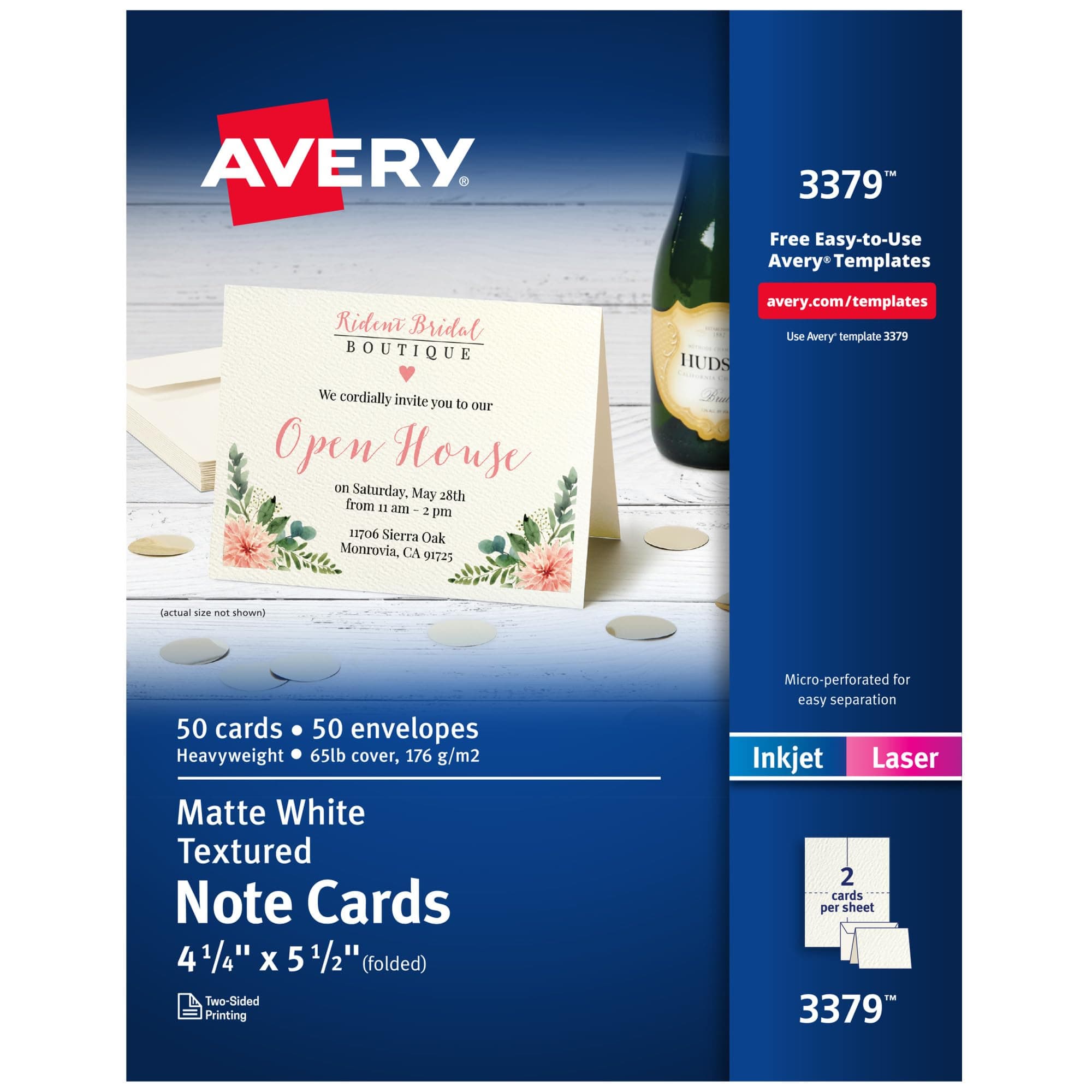 Printable Note Cards, Envelopes Included, 4.25" x 5.5", Textured White, Laser & Inkjet Compatible, 50 Blank Cards Total, Great for Product Branding, Marketing, and More (3379)