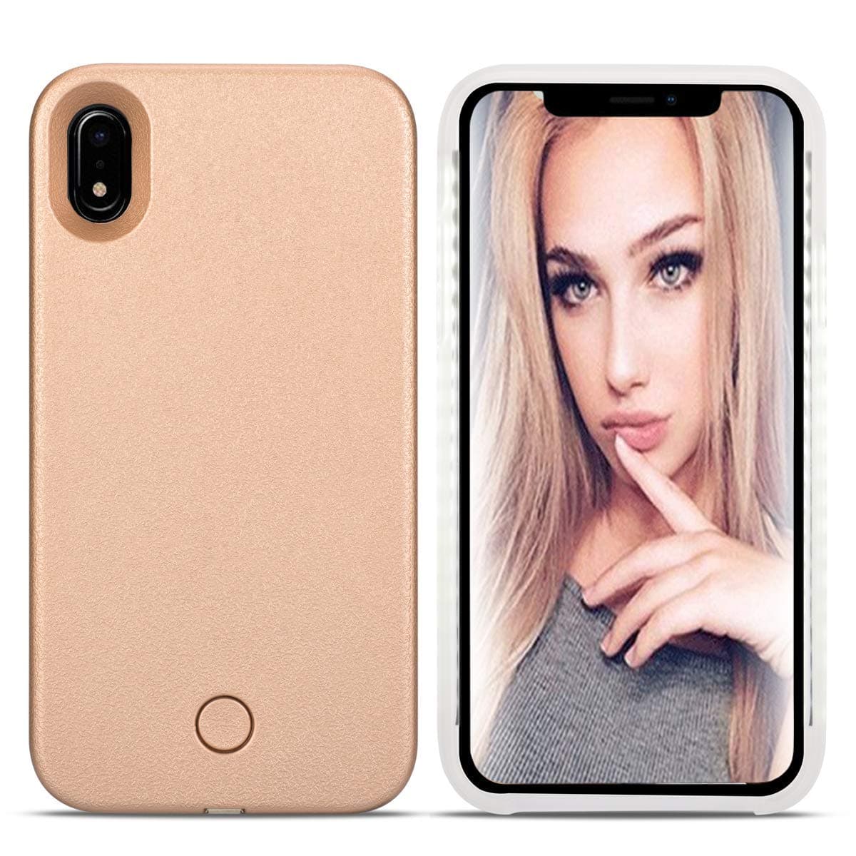 LONHEO iPhone Xs Led Case iPhone Xs Illuminated Cell Phone Case Great for a Bright Selfie and Facetime Light Up Case Cover for iPhone X 5.8 inch -Rose Gold