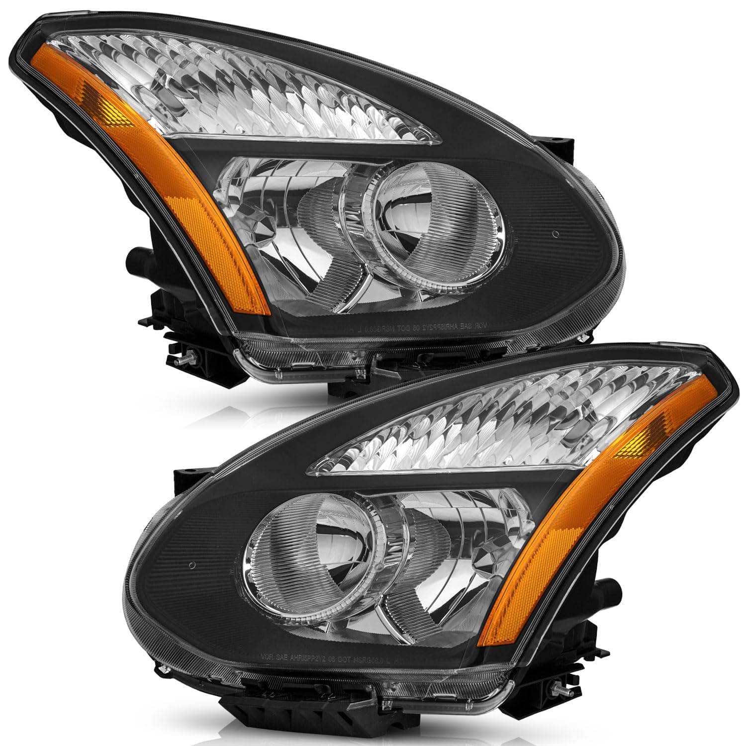 WEELMOTO headlight for 2008-2013 Nissan Rogue /2014-2015 Select,Black Housing Amber Reflector, Left+Right