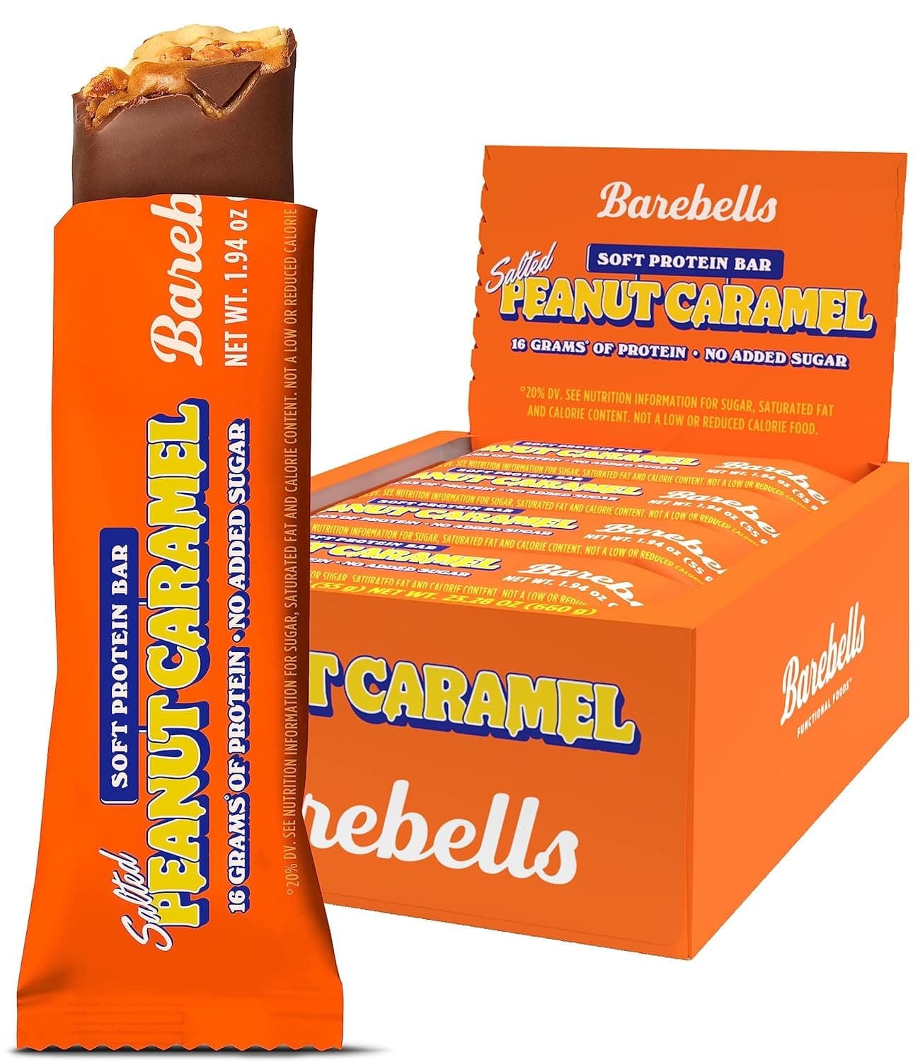Barebells Soft Protein Bars Salted Peanut Caramel - 12 Count, 1.9oz Bars - Protein Snacks with 16g of High Protein - Chocolate Protein Bar with 2g of Total Sugars - Soft Protein Snack & Breakfast Bars