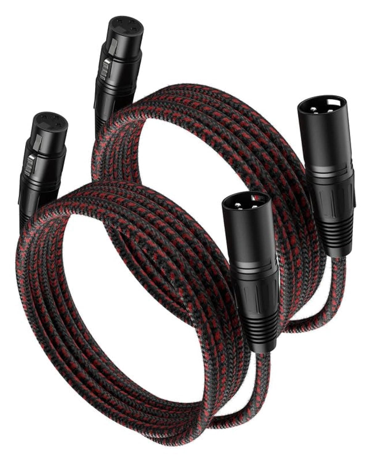 XLR Cables 6 FT 2 Pack, 3-Pin Male to Female Balanced Mic Cable for Microphones, Mixer, Speaker Systems - Heavy Duty Patch Cords, Black-Red