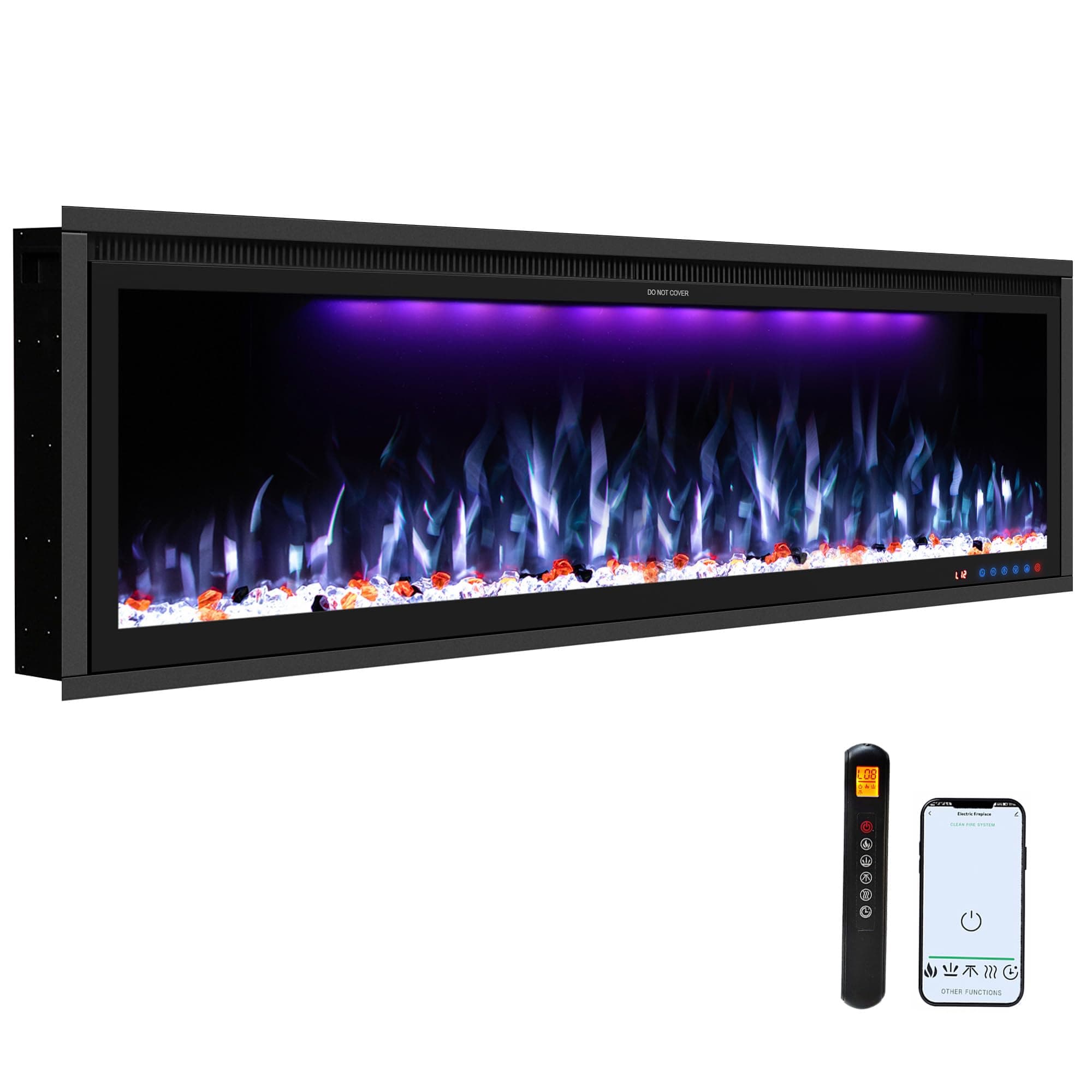 Benrocks 50'' WiFi-Enabled Electric Fireplace Insert - Alexa & App Control, 13 * 13 * 3 Color Combinations, Smart Fireplace Heater, Timer, Logs & Crystals Included, 750/1500W