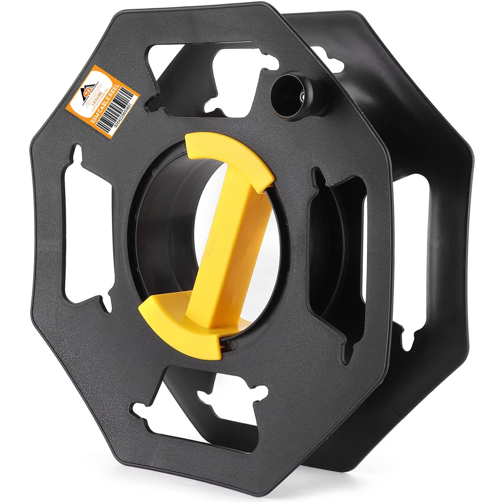 Heavy Duty Black Cable Reel Empty 25m - Cable Reel Holder for Hook Up Leads, Camping Cables, Christmas Lights Tidy Storage Reel, Rotating Cable Storage Reel for Caravan Electrical Lead