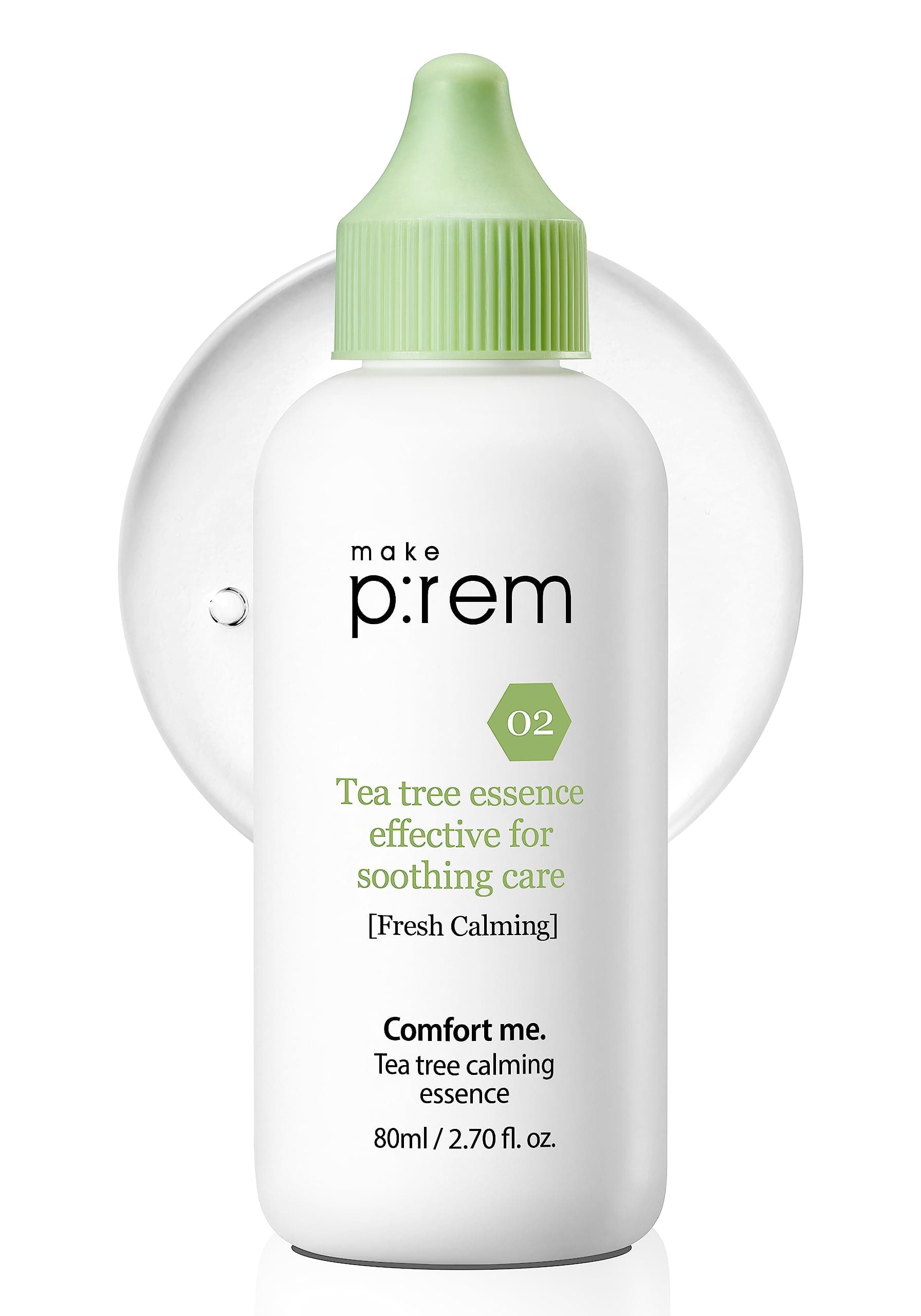 MAKEPREM Comfort me. Tea tree calming essence (2.70 fl.oz. / 80ml) - Tea Tree Extract and 5 Types of Hyaluronic Acids Calm, Soothe, and Moisturize the Skin