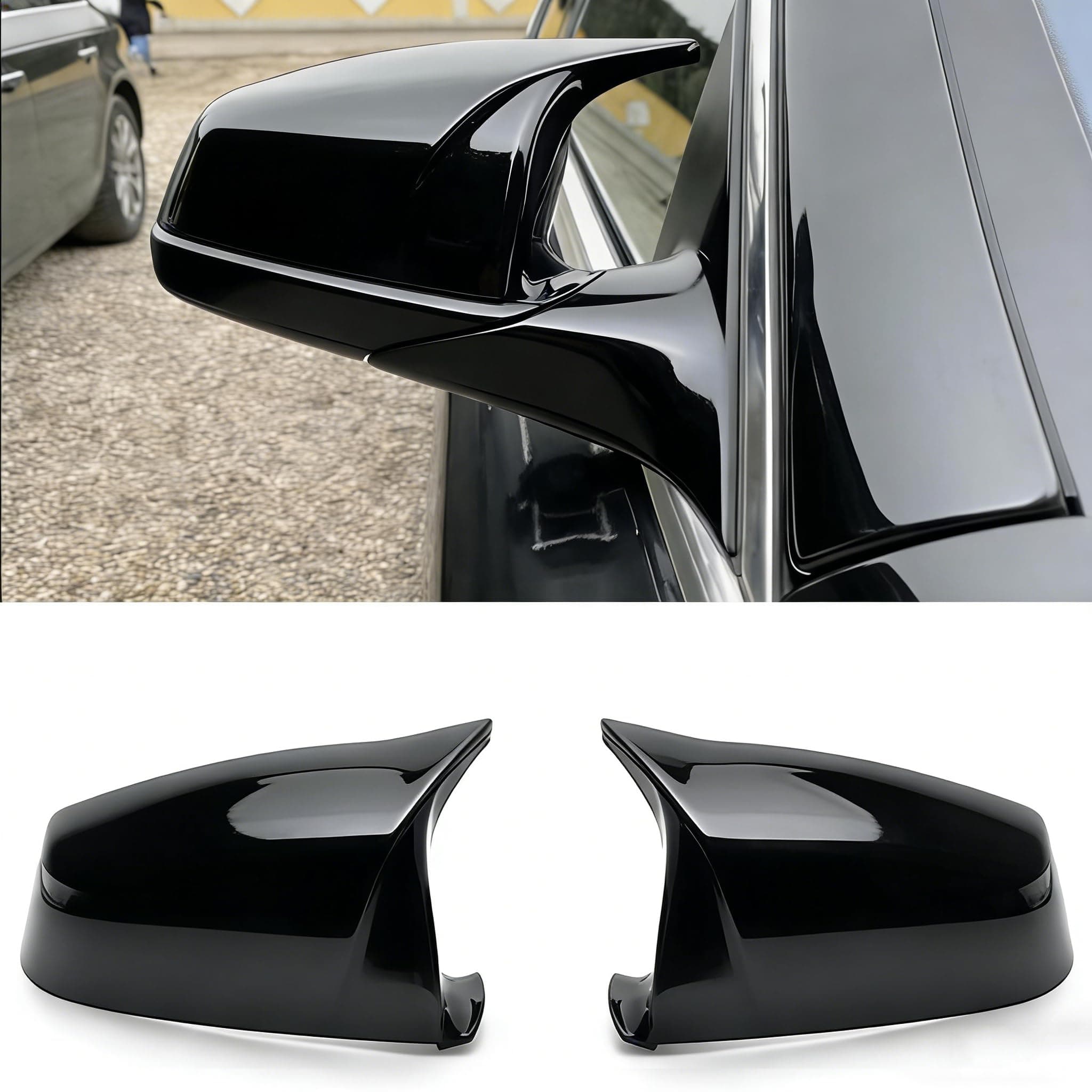 Horn caps M style Black side wing mirror Cap Cover for BMW 5 6 7 serie F01 F02 F03 F04 F06 F07 F10 F11 F12 F13 (Bright Black)