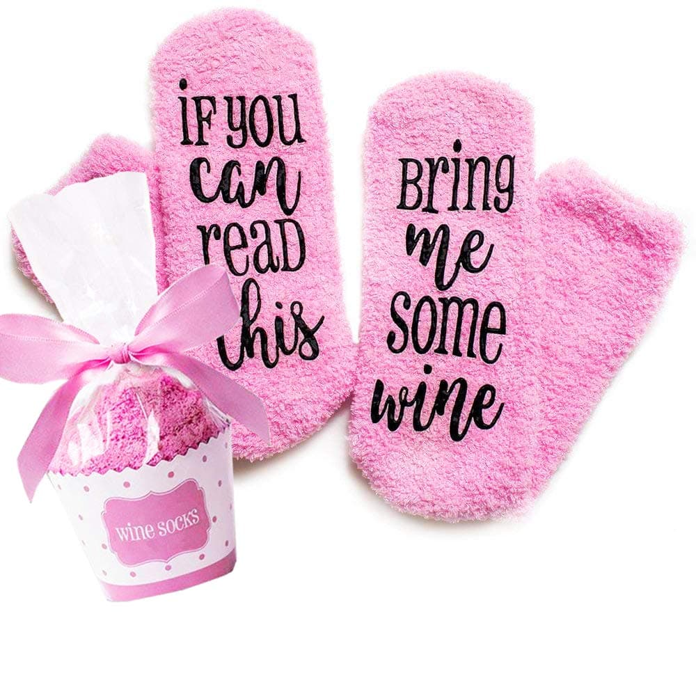 Gift Wine Socks If You Can Read This Bring Me Some Wine Funny Novelty Luxury Socks - Wine Lovers Gifts for Women Under 25 Dollars (pink)