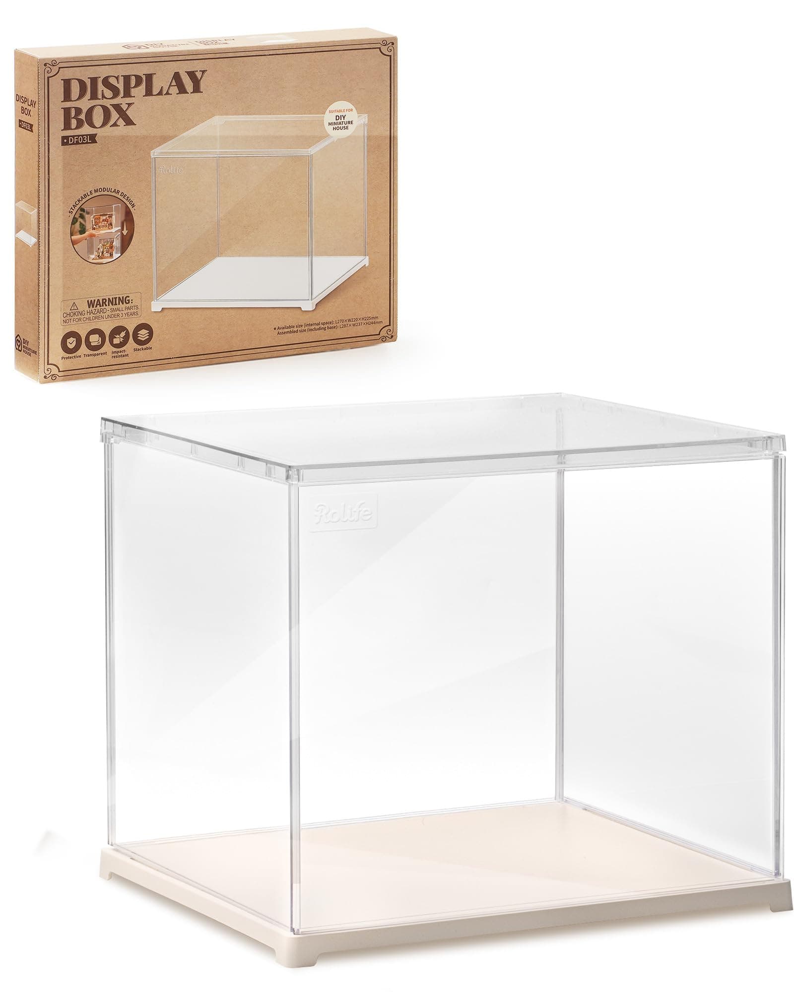 Rowood Display Box,Dustproof Acrylic Display Case for Miniature House Kit,Book Nook,3D Puzzle(11.3x9.3x9.6inch)