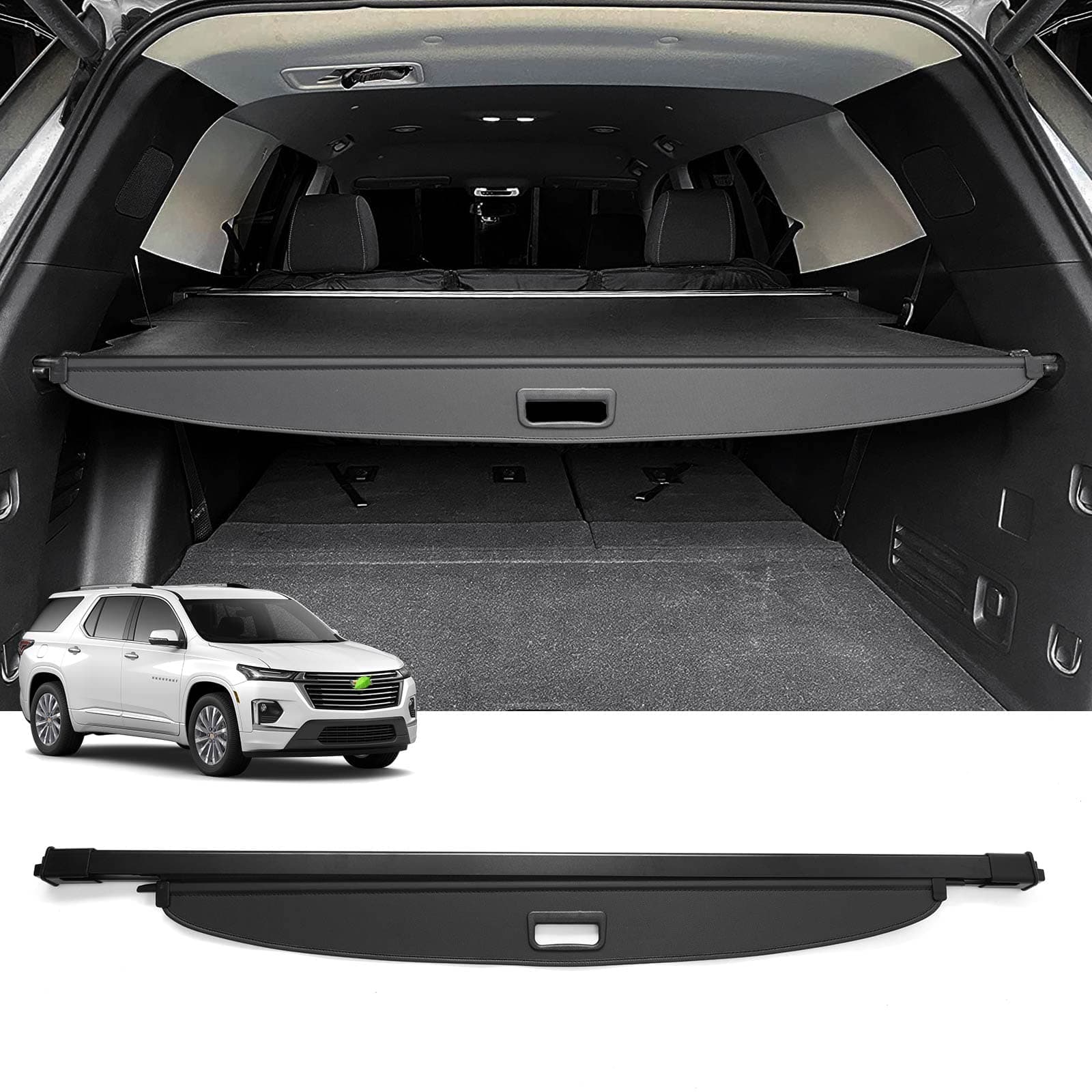 Powerty Retractable Cargo Cover for 2018-2024 Chevy Traverse-Canvas Texture Trunk Cover Privacy Screen Rear Security Shade for Chevrolet Traverse Accessories