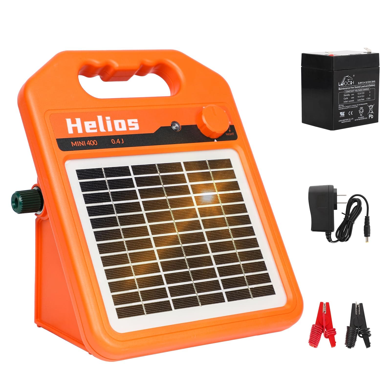 MINI400 30 Miles Solar Electric Fence Charger, 0.4 Joule Solar Electric Fence for Livestock, Horses, Cattle Sheep, Solar Fence Charger with Day or Night Mode, Easy Installation