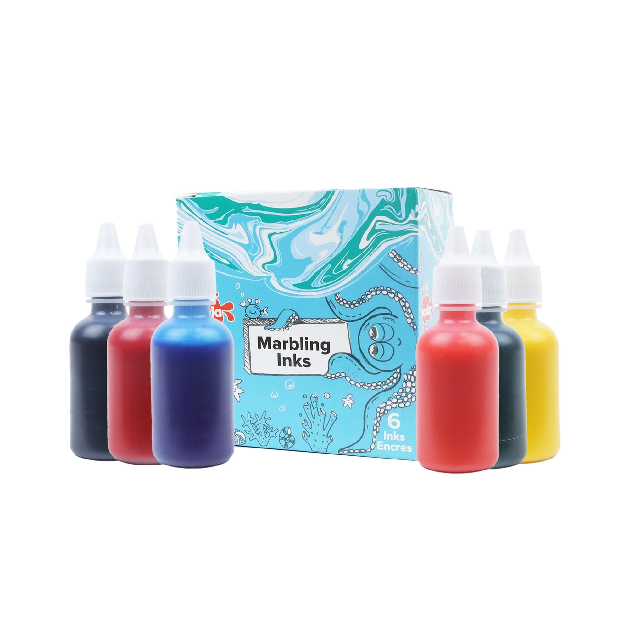 Scola Marbling Ink, 6 Assorted Colours, 25ml Bottles, Marbled Patterns, School Supplies, Art and Children's Craft Projects, for Kids
