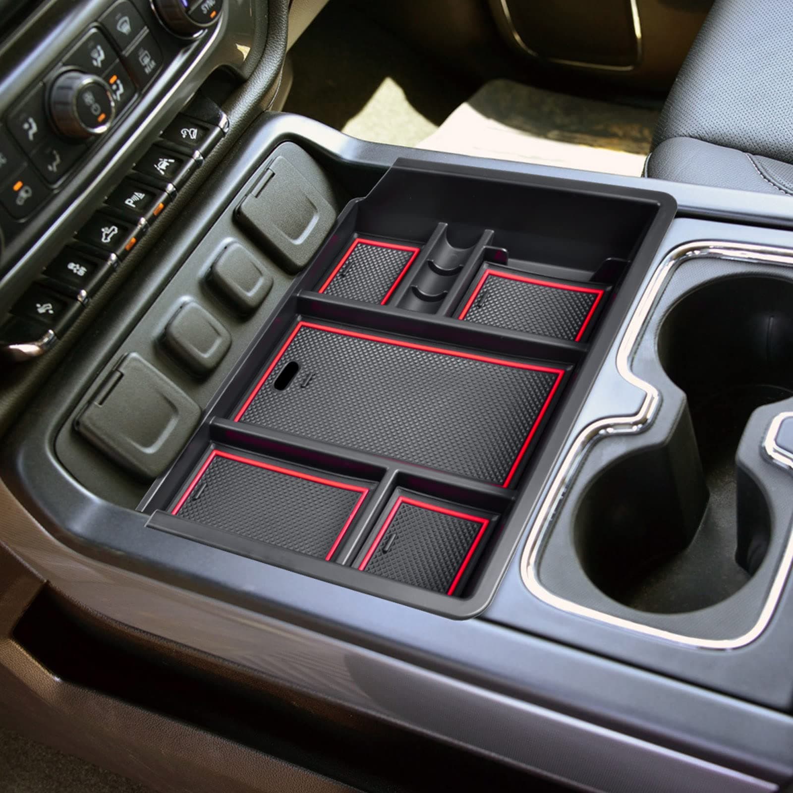 Console Organizer Compatible with 2014-2018 Chevy Silverado/GMC Sierra 1500 and 2015-2019 Silverado/Sierra 2500HD/3500HD Accessories Compartment Insert Tray - Full Console w/Bucket Seats ONLY