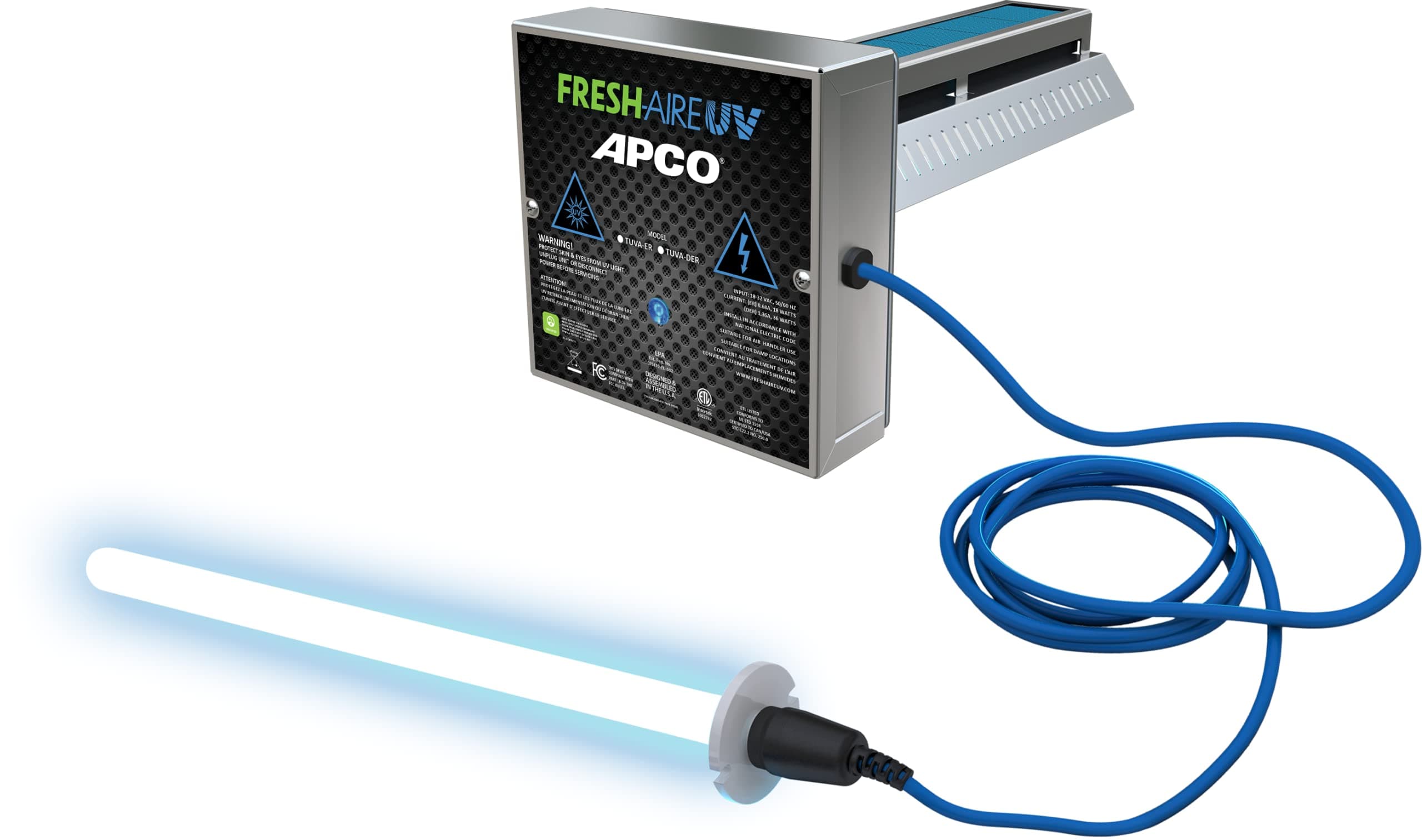 APCO Carbon HVAC UV Air Purifier, Includes 2-Year UVC Lamp (18-32 VAC Series) # TUV-APCO-ER2, Works with HVAC Systems