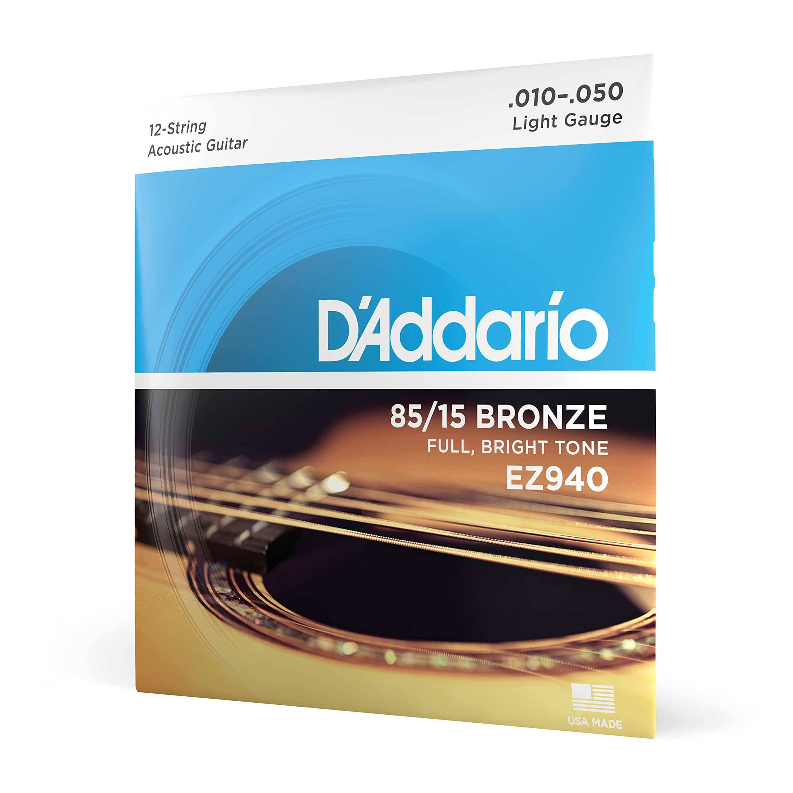 Guitar Strings - Acoustic Guitar Strings - 85/15 Bronze - For 12 String Guitar - Full, Bright Tone - EZ940-12-String, Light, 10-47