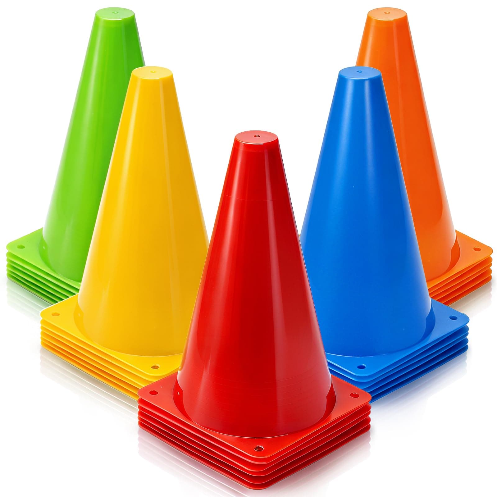Fasmov 30 Pack Plastic Training Cones, 9 Inches Traffic Cones Indoor Outdoor Sports Agility Cones Soccer Flexible Cone Sets for Soccer, Skating, Drills, Football, Basketball, Assorted Colors