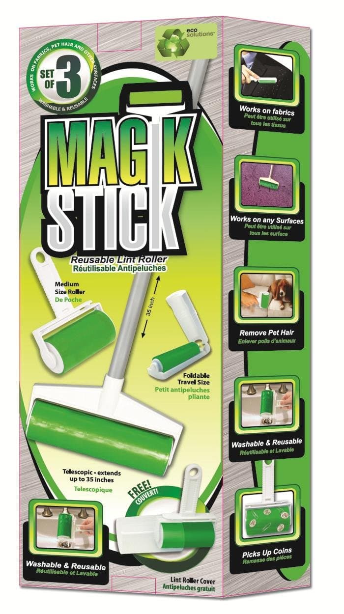 As Seen On TV Sticky Master Magic Stick Lint Remover 3 Piece Set Super Sticky Reusable Washable Rollers