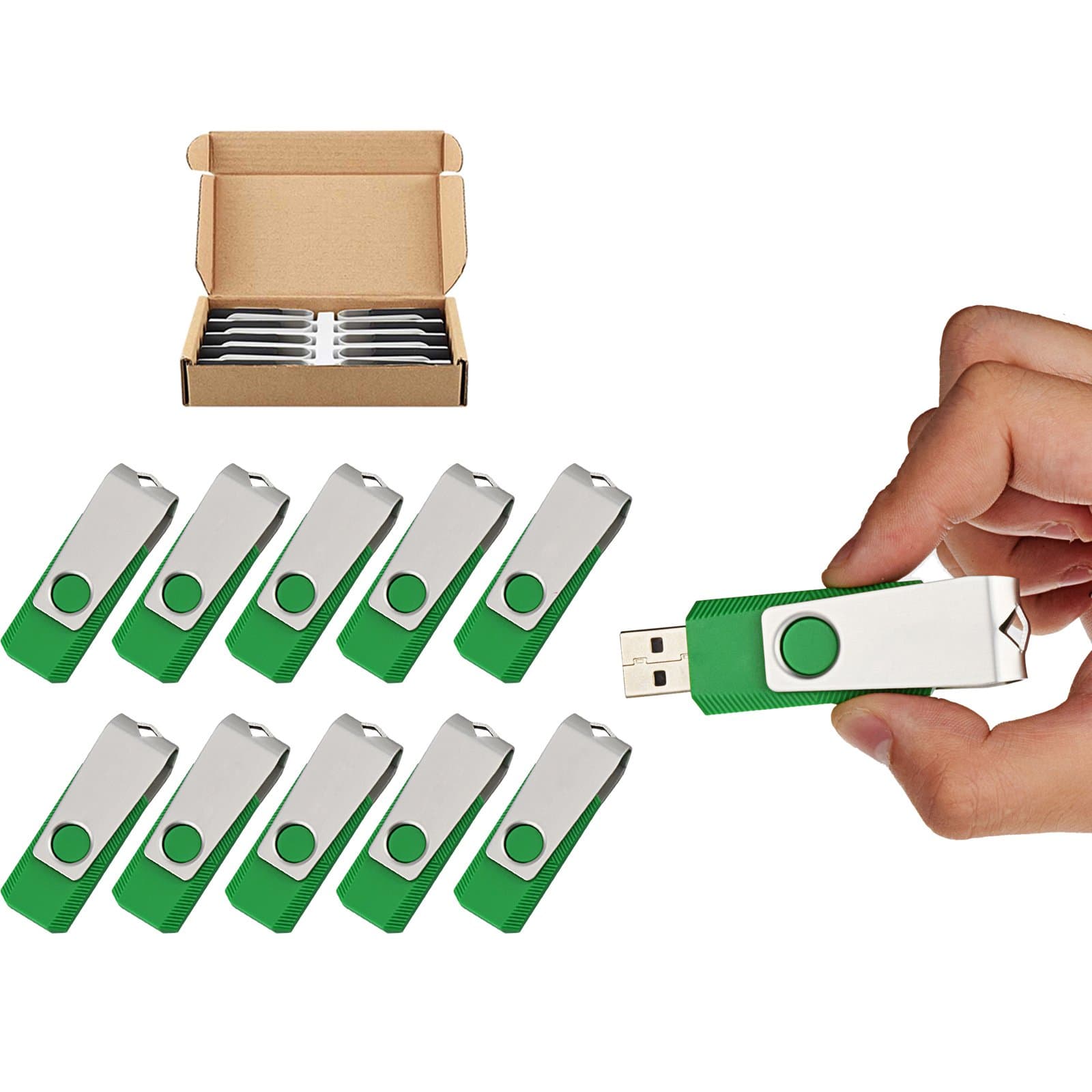 TOPESEL 10 Pack 8GB USB 2.0 8GB Flash Drive Memory Stick Fold Storage Thumb Stick Pen Swivel Design (8G, 10PCS, Green)