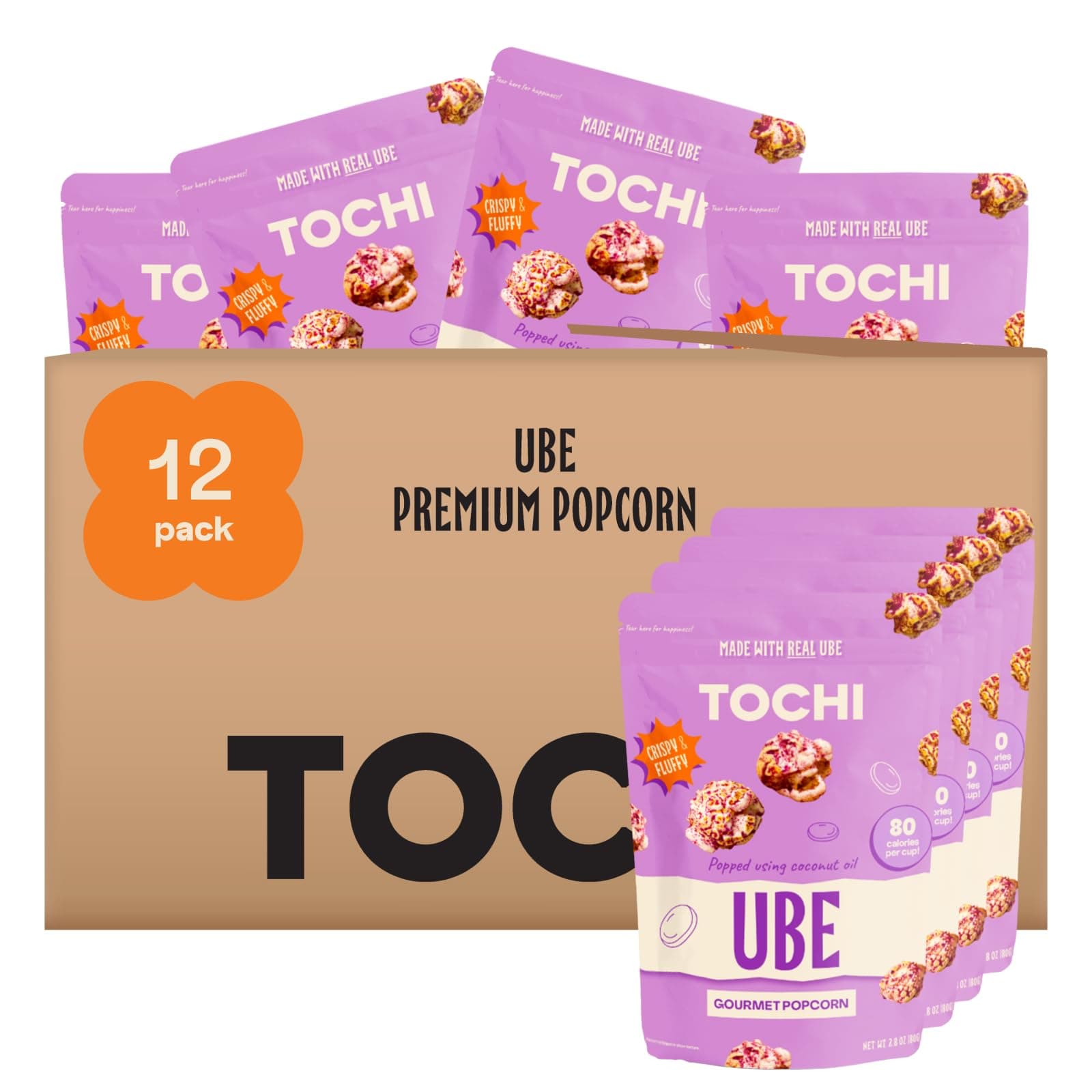 Tochi Gourmet Popcorn Snacks - Ube Flavor - Using Large Popcorn Kernels, Popcorn balls (2.82 Ounce (Pack of 12)