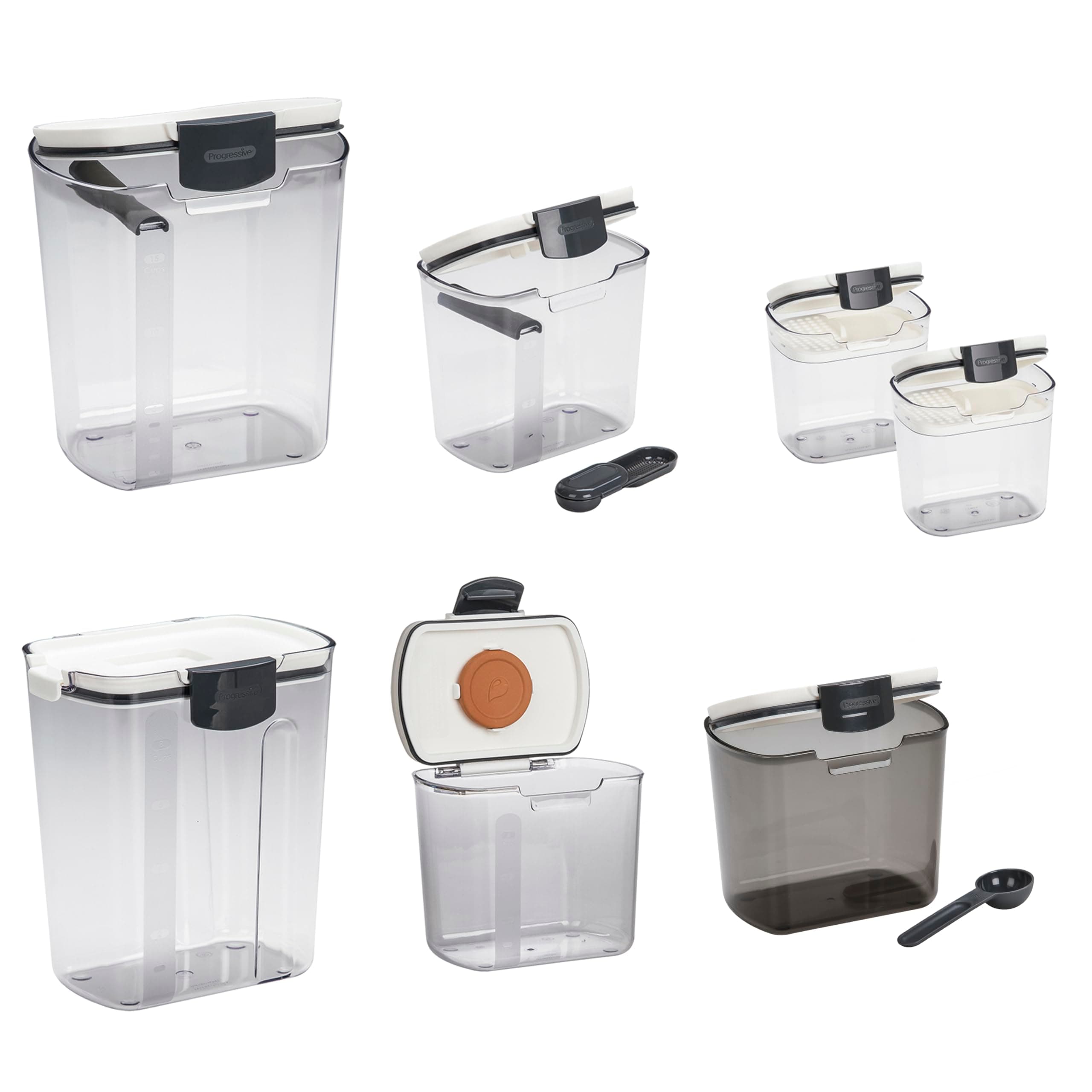 Progressive ProKeeper Baker's Airtight Kitchen Storage Canister Container Set for Flour, Sugar & More, Keeps Ingredients Fresh, with Accessories (Multicolor, 7- Piece)