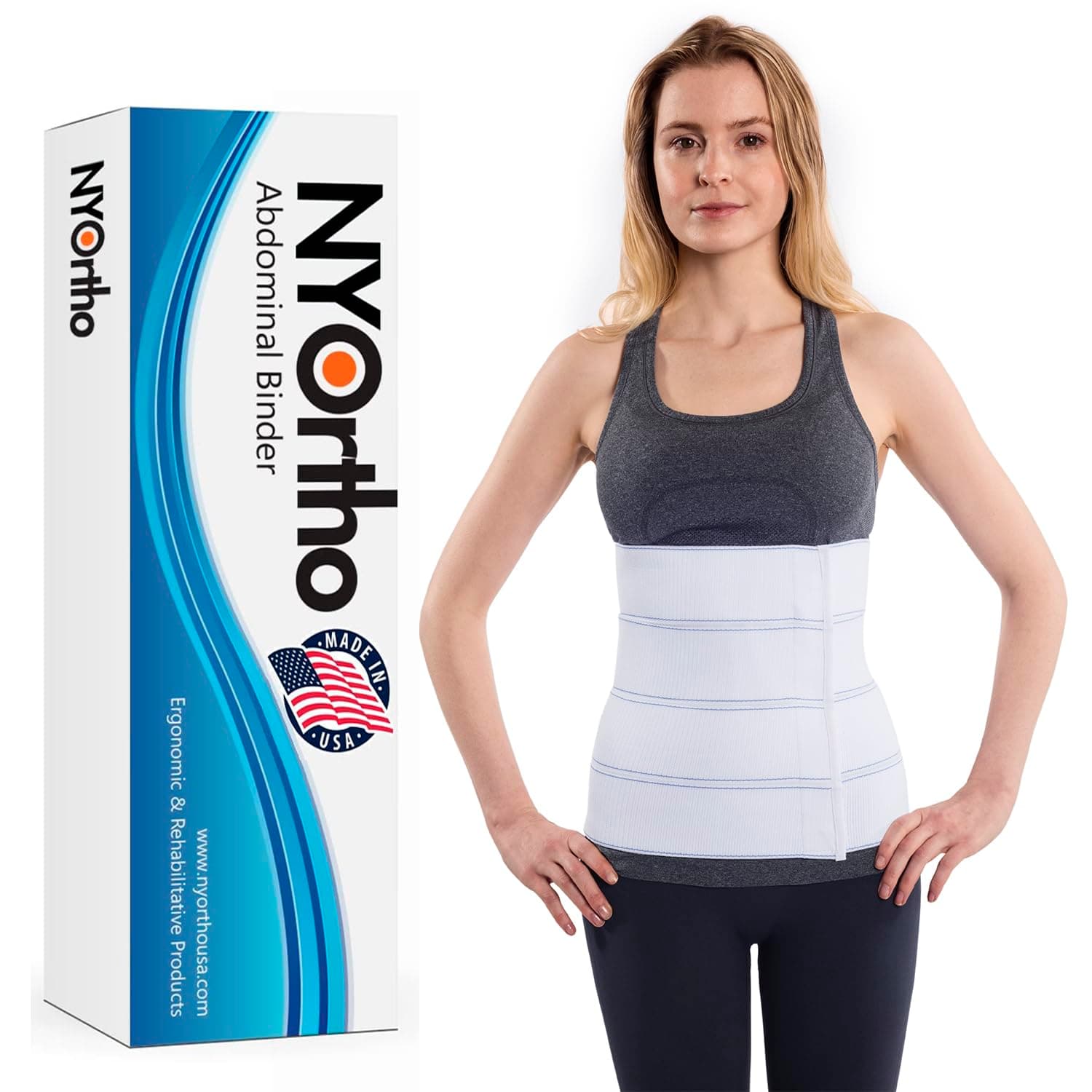 NYOrtho Abdominal Binder Lower Waist Support Belt - Compression Wrap for Men and Women (30" - 45") 4 Panel - 12"