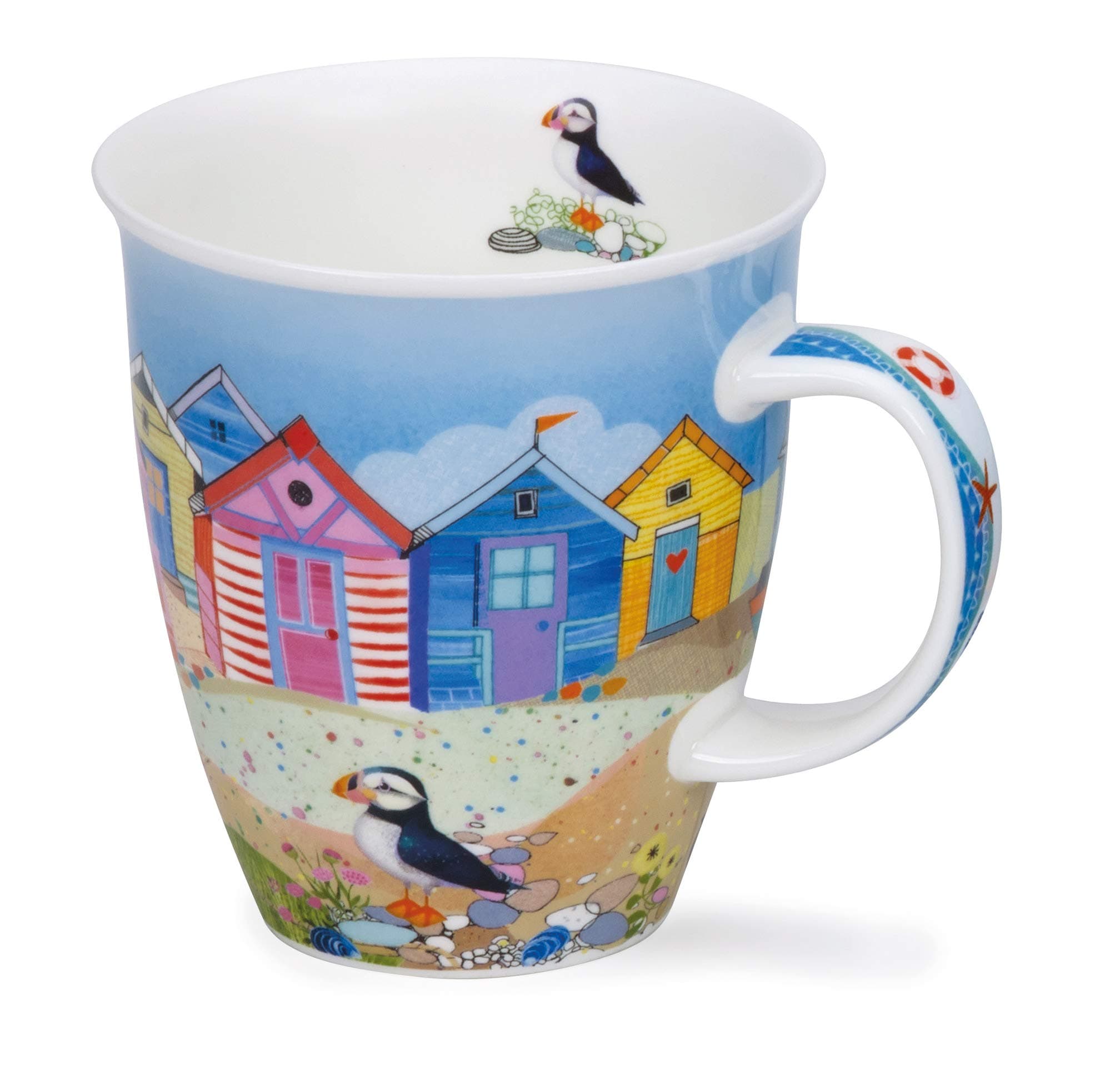 Fine Bone China Mug Nevis Shape Made in England Dishwasher & Microwave Safe - Shoreline (Beach Hut)