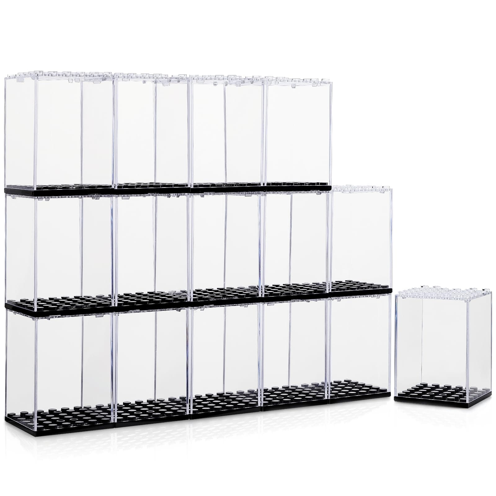 15 Display Cases Fits for Lego Minifigures, Mini-Figures Display Boxes Fits for Lego Figures Display, Single Mini-Figures Storage Case for Figures Collectors, Dust-Proof (Black)