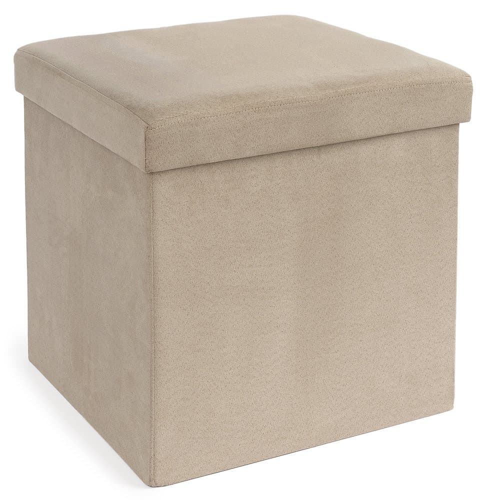 FHE Group Microsuede Folding Storage Ottoman, 15 by 15 by 15 Inches, Beige