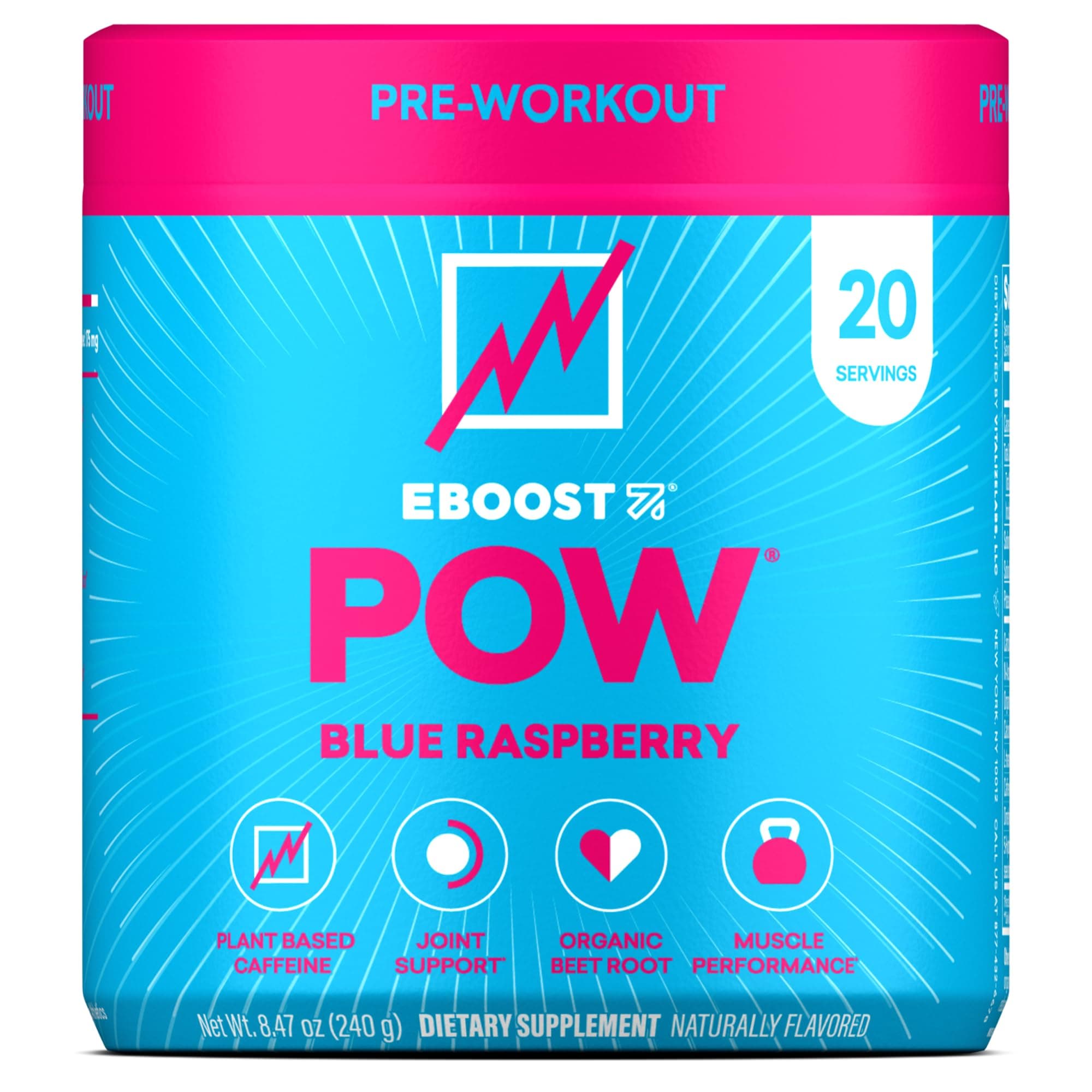 POW Natural Pre Workout Powder – 20 Servings - Blue Raspberry - A PreWorkout Supplement for Performance, Joint Mobility Support, Energy - Men and Women - Non-GMO, Gluten-Free, No Creatine