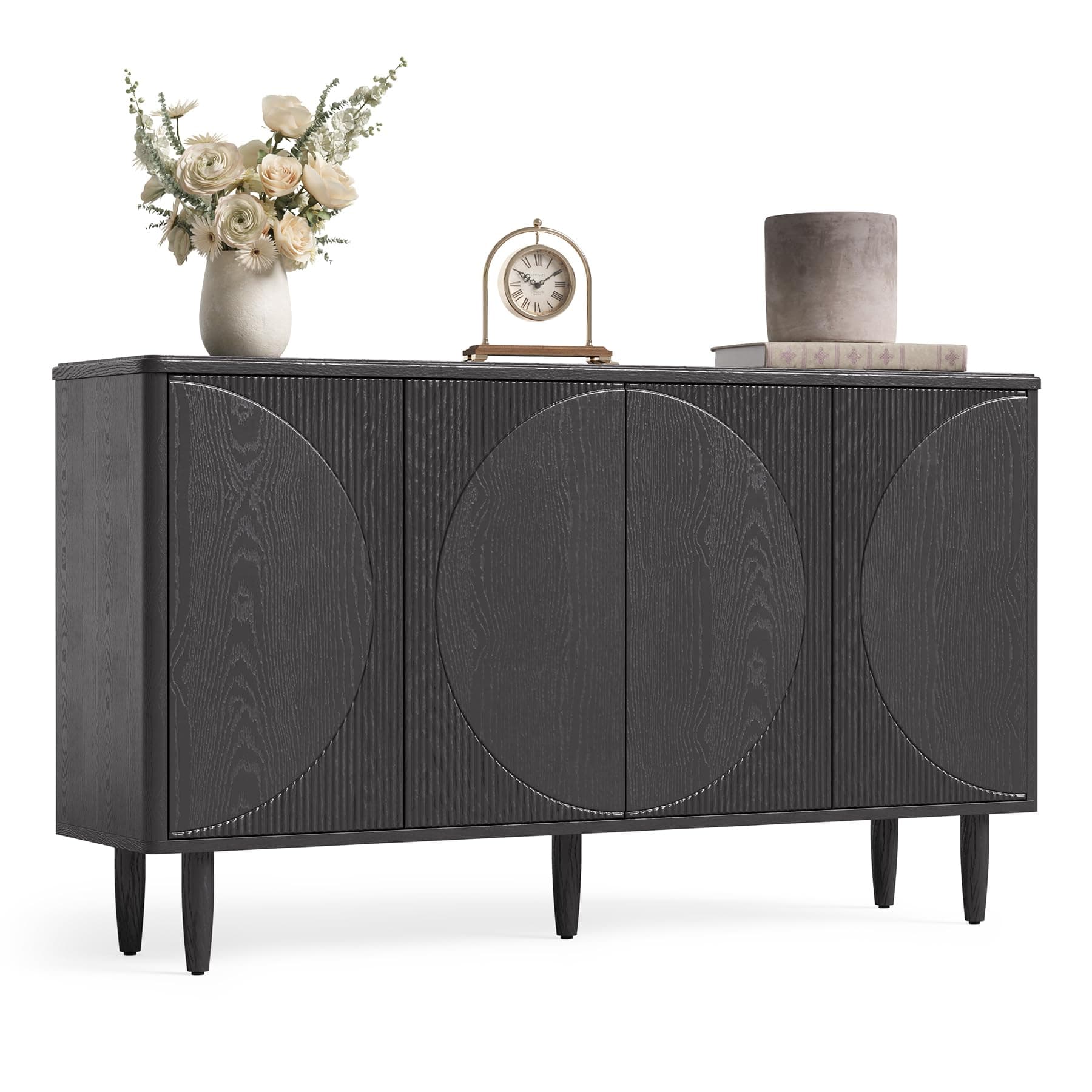 LITTLE TREE 59-Inch Buffet Cabinet Sideboard with Storage, Modern Sideboard Buffet Table with Doors for Living Room, Dining Room (Black)