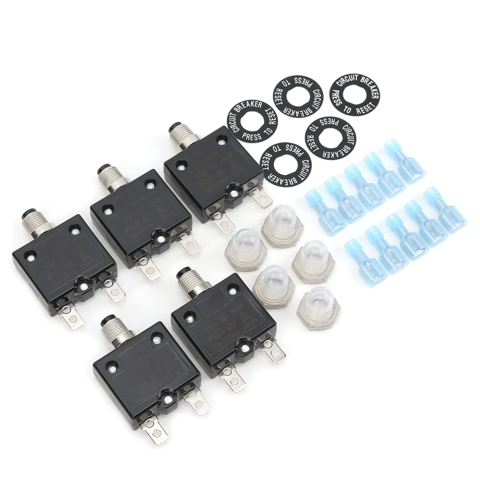 Thermal Overload Protector, Thermal Overload Circuit Breaker 15Amp Assortment Kit for Industrial for Automotive for Marine