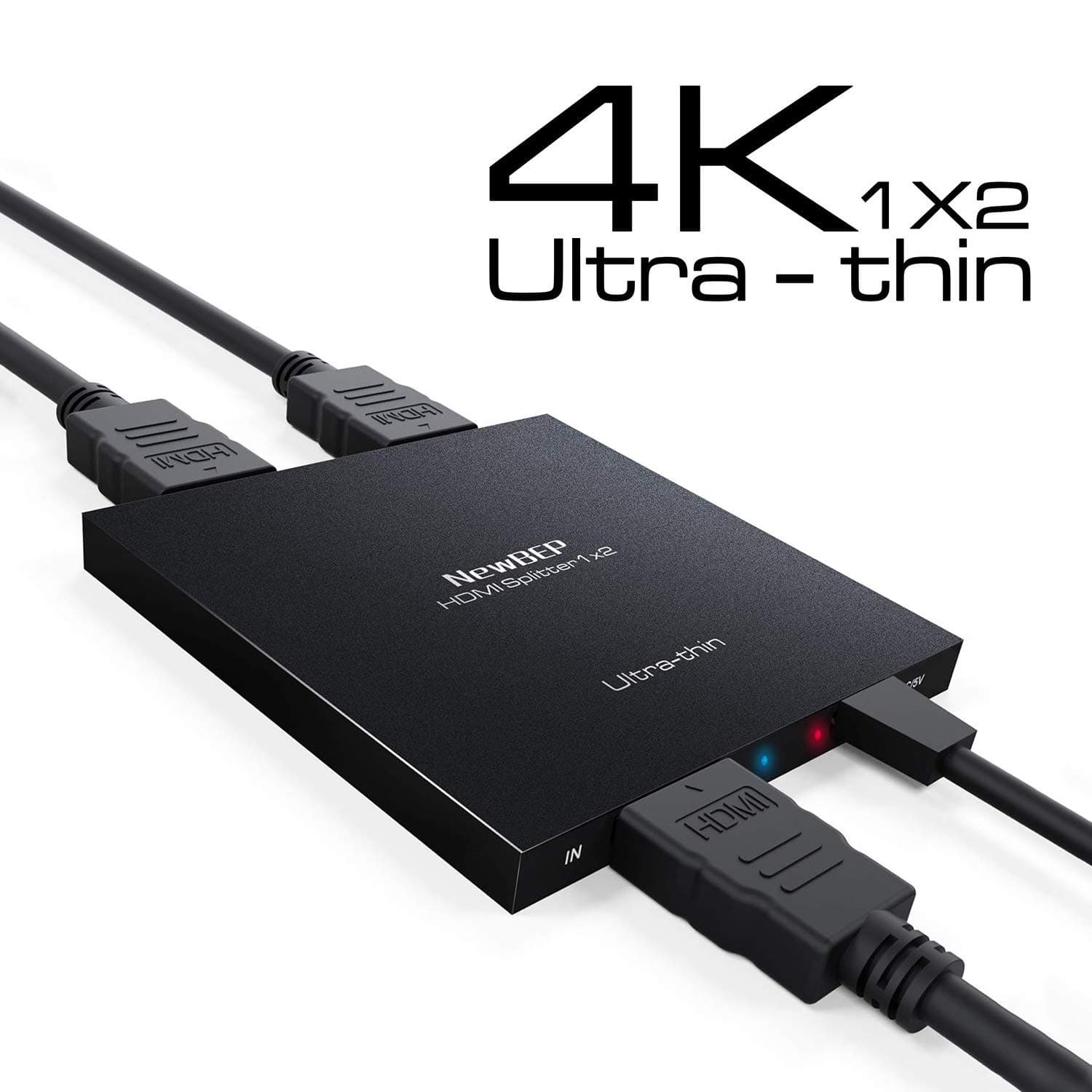 HDMI 2.0 Splitter 1 in 2 Out 4K*2K Active Amplifier Support Full 3D HD 3840 x 2160 P HDMI Switch with HDMI Cable and USB Cable for Mac PC HDTV DVD DVR Xbox PS3 PS4