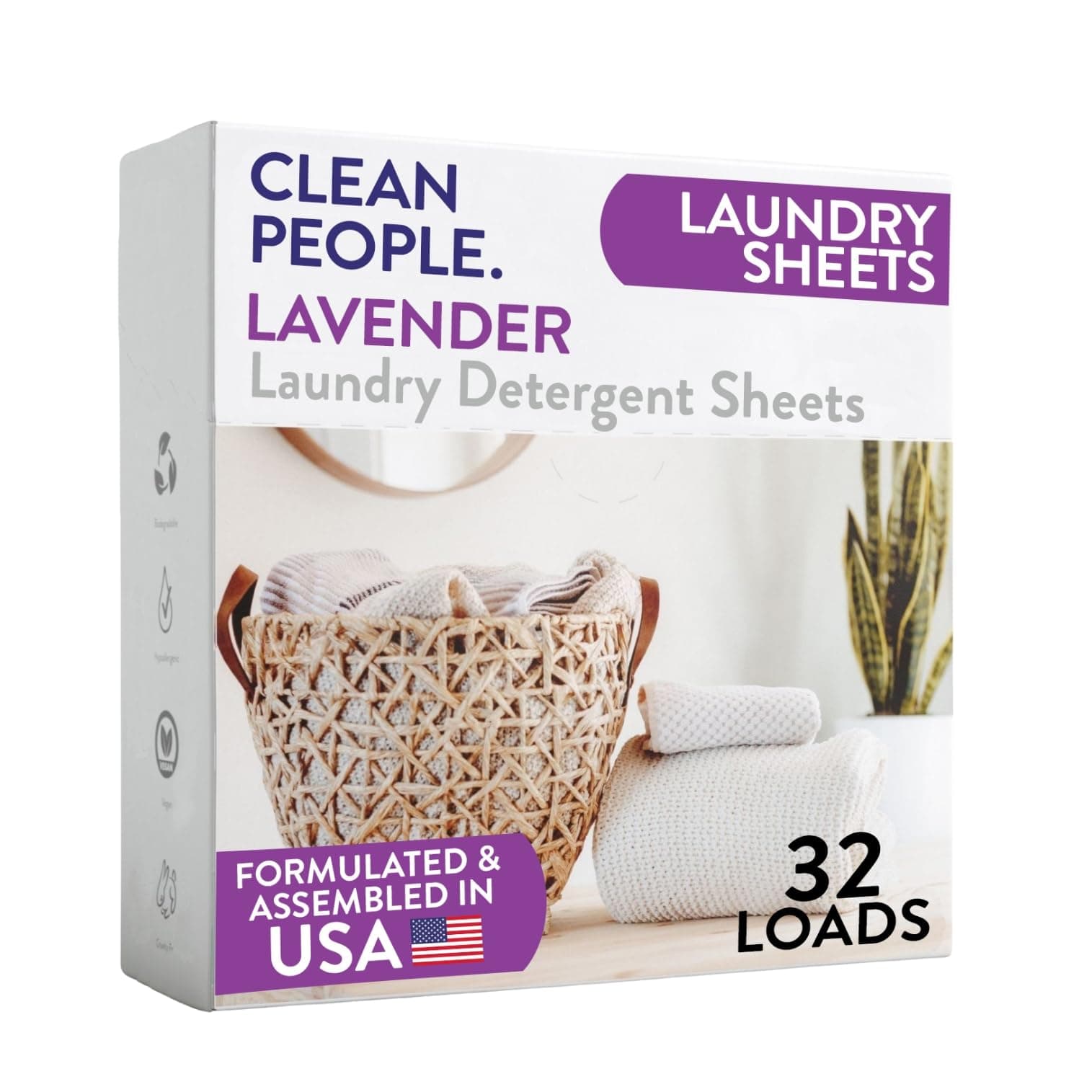 The Clean People Laundry Detergent Sheets - Laundry Soap - Ultra Concentrated, Recyclable Packaging, Stain Fighting - Lavender, 32 Pack