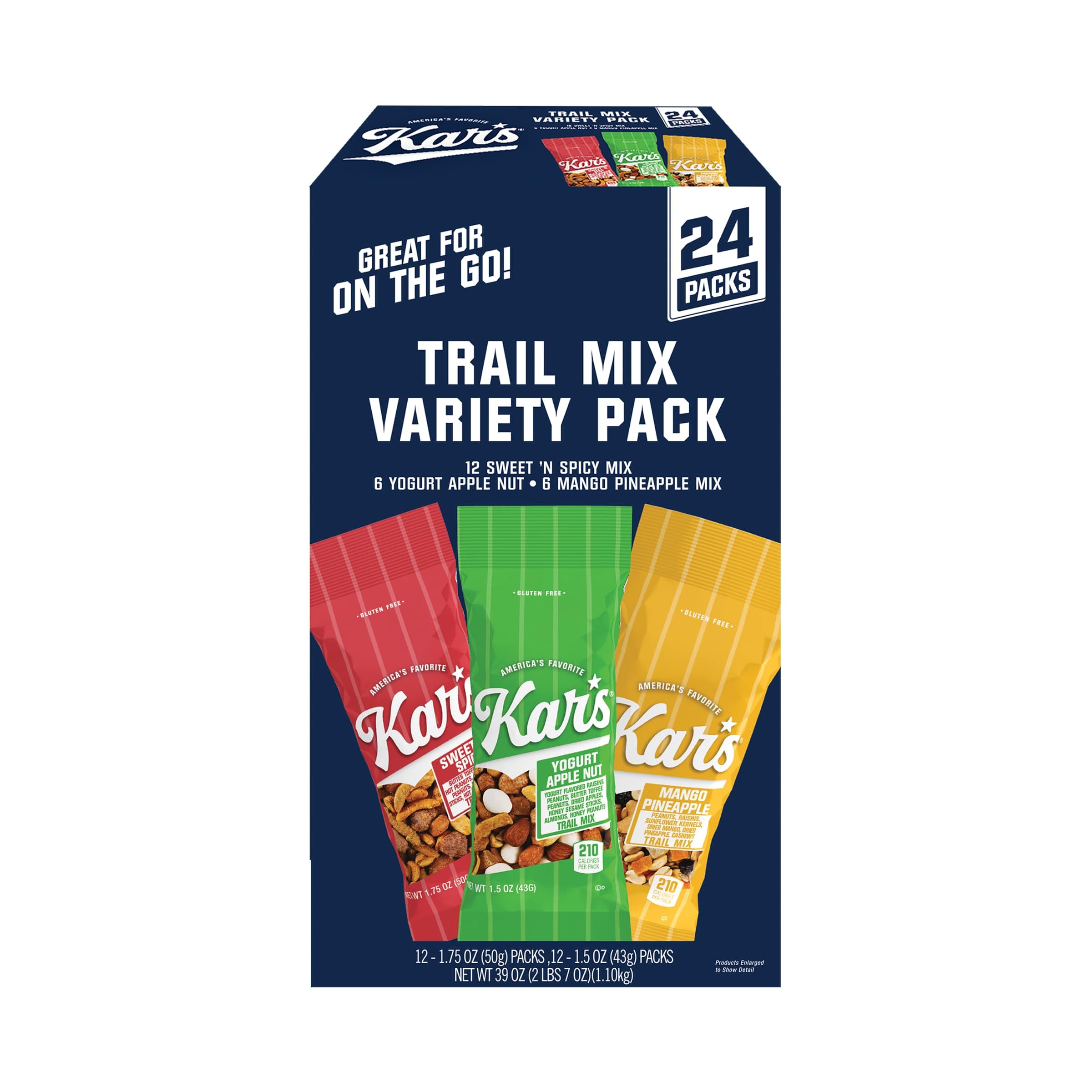 Kar’s Nuts Variety Pack Trail Mix Snacks -Yogurt Apple Nut, Mango Pineapple Mix, Sweet ‘N Spicy – Grab & Go Bags, Individual Snack Packs (Pack of 24), Gluten-Free Trail Mix Snack