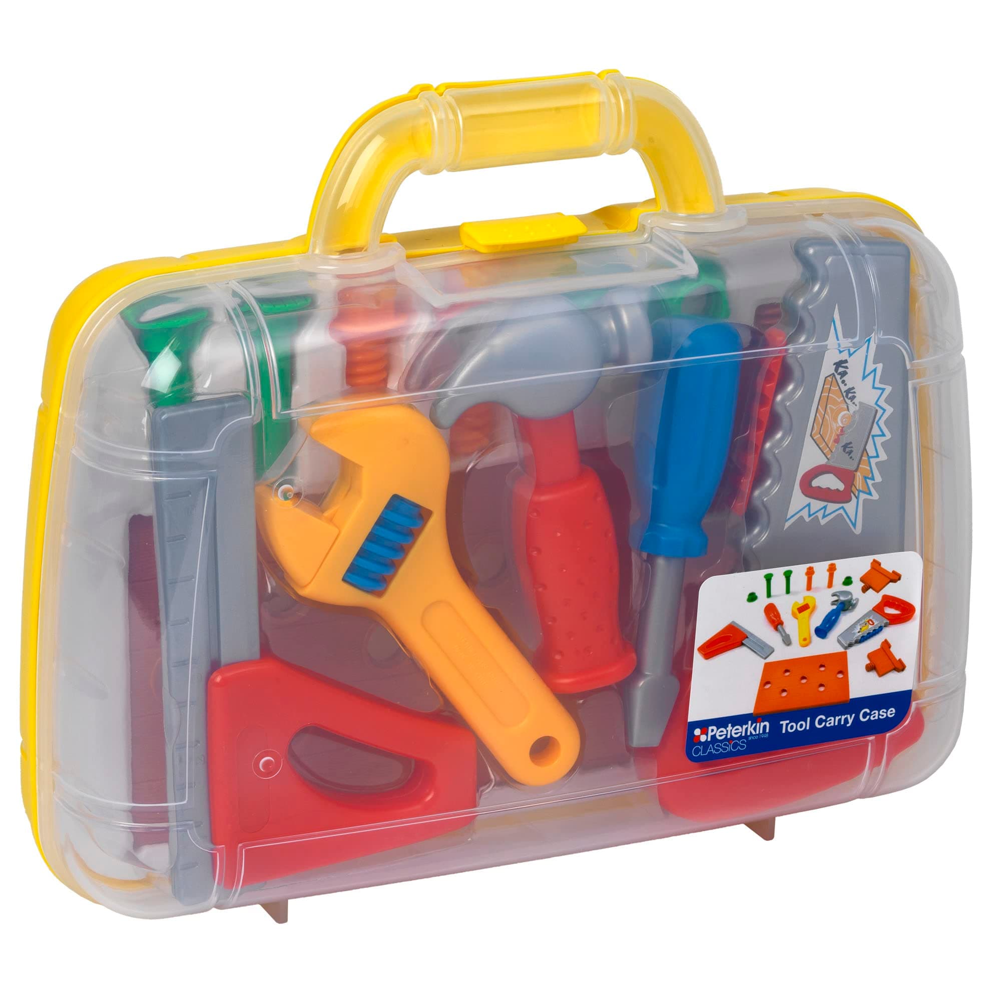 PETERKIN | Classic Children's Tool Set in Carry Case | 14 piece, brightly coloured, plastic tool set in a sturdy 30cm carry case | RolePlay Toys | Ages 3+, Yellow