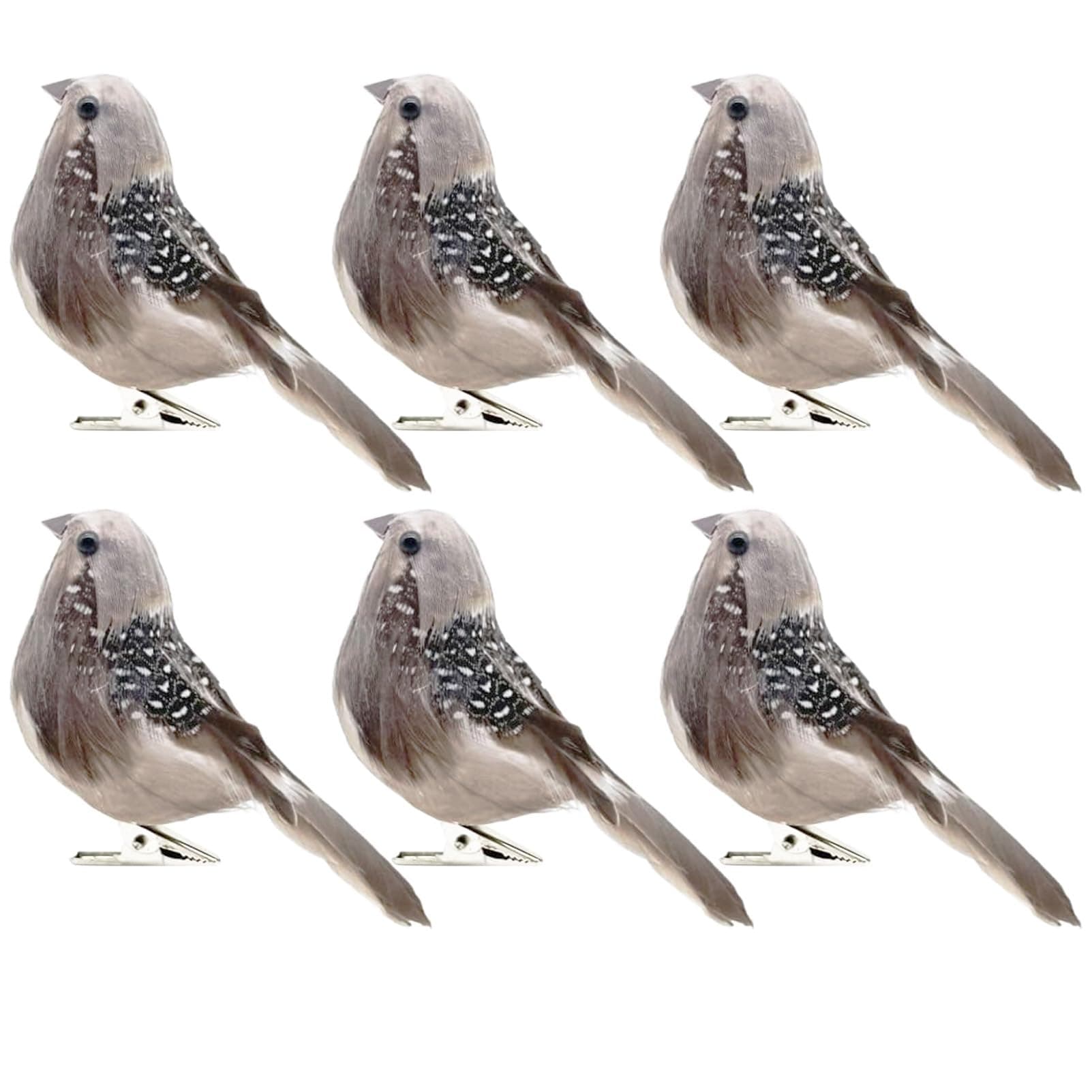 LWINGFLYER 6pcs Artificial Simulation Foam Bird Sparrow Ornaments Clip on Decorative Feathered Birds for Christmas Tree Decoration Winter Seasonal Festival Decor