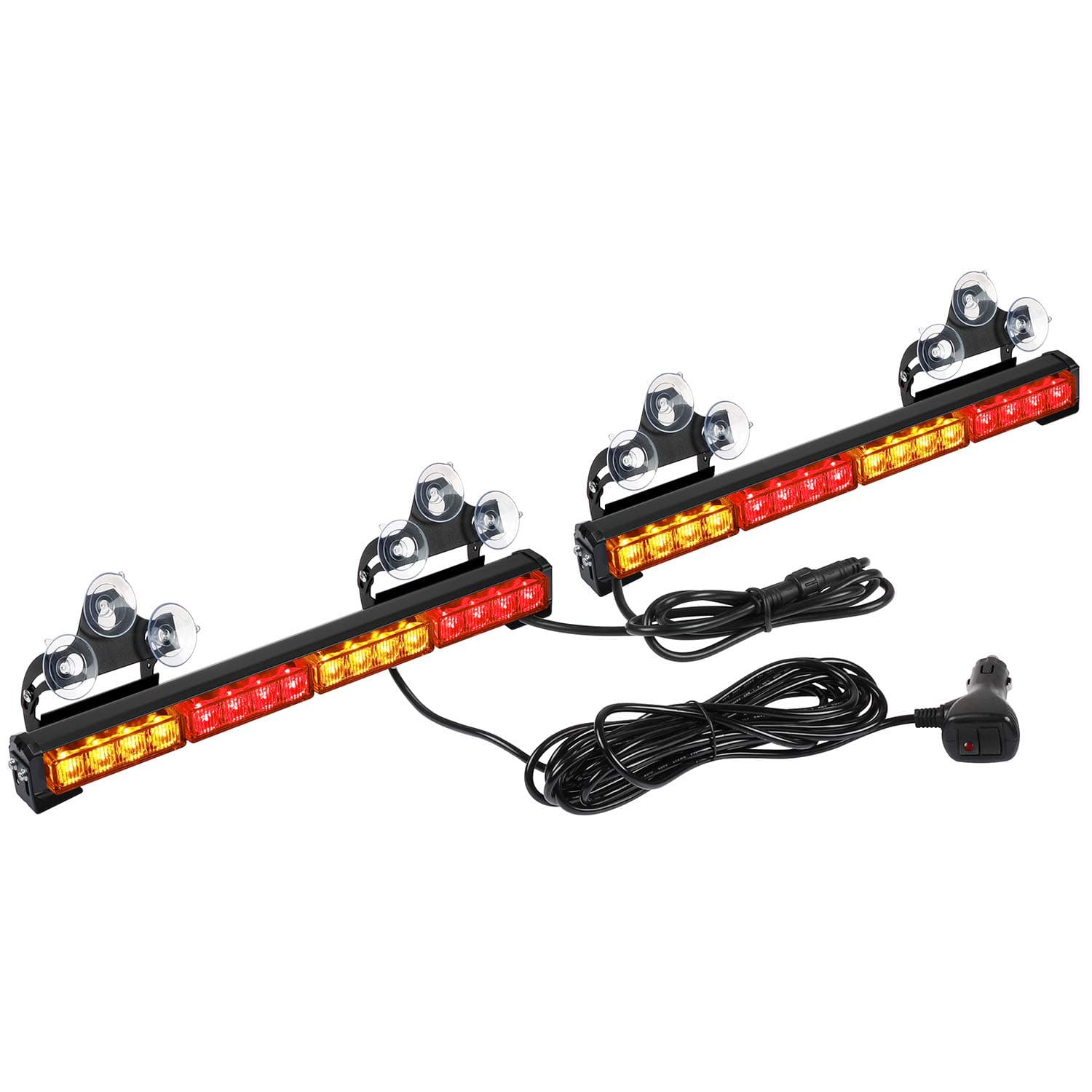ASPL 2x16.8 inch Emergency Flashing LED Traffic Advisor Strobe Light Bar 32LED 26 Flash Patterns Interior Safety Warning Lights (Amber/Red)