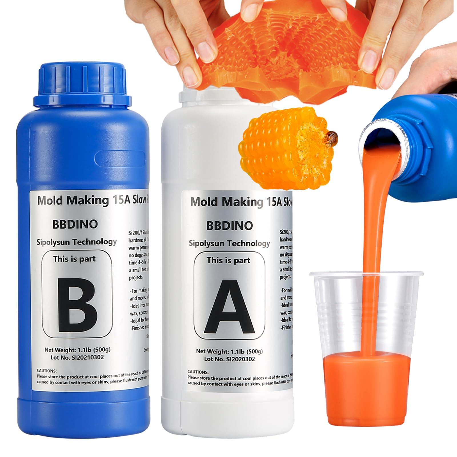 BBDINO Silicone Mold Making Kit, 15A Fast Cure Silicone for Mold Making 2.2 lb(35 Oz), 1A:1B Ideal for Resin/Soap/Candle/Silicon Molds Casting