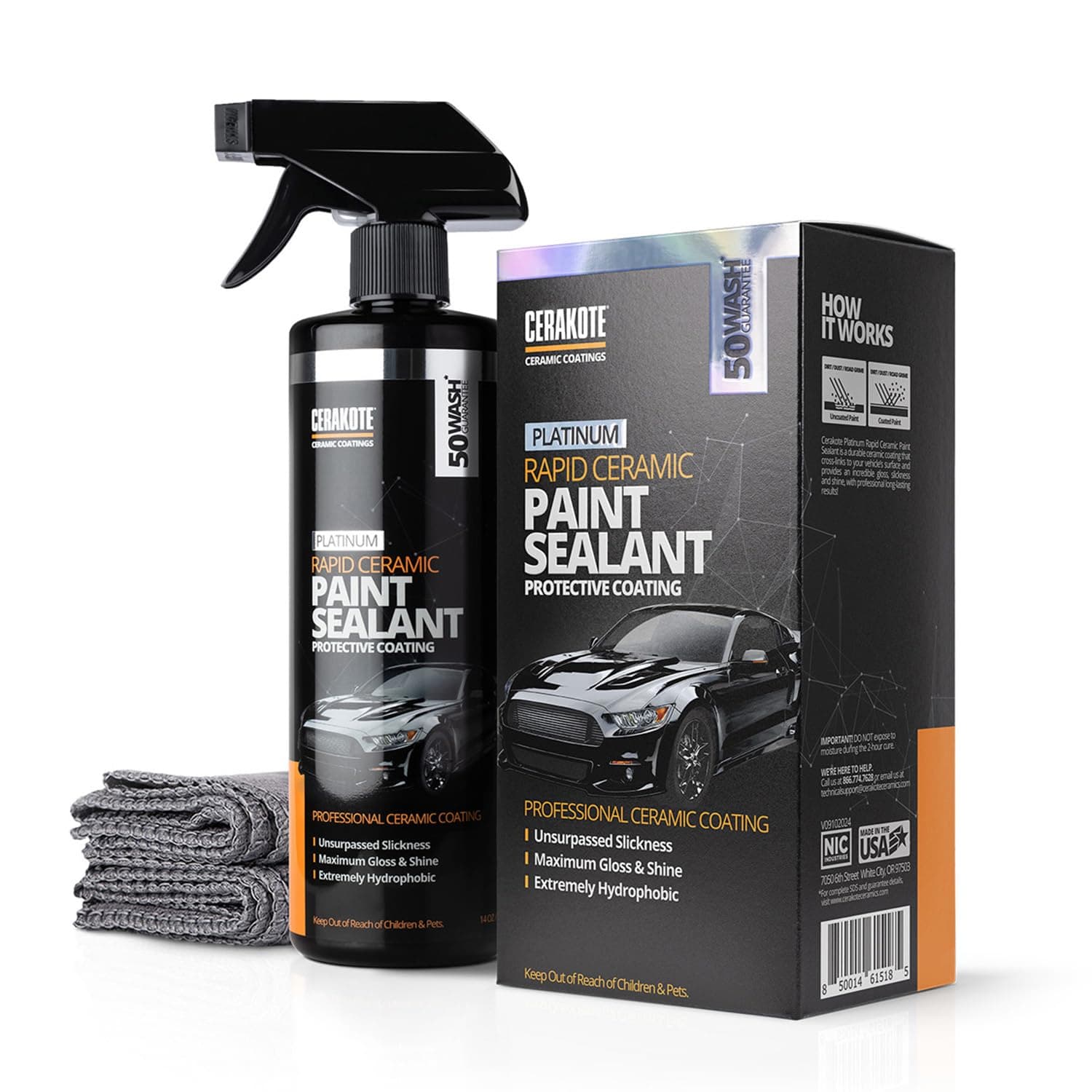 Platinum Rapid Ceramic Paint Sealant Spray - 14 oz Bottle - Maximum Gloss & Shine – Extremely Hydrophobic – Unmatched Slickness - Ceramic Spray Coating - 50 Wash Rating