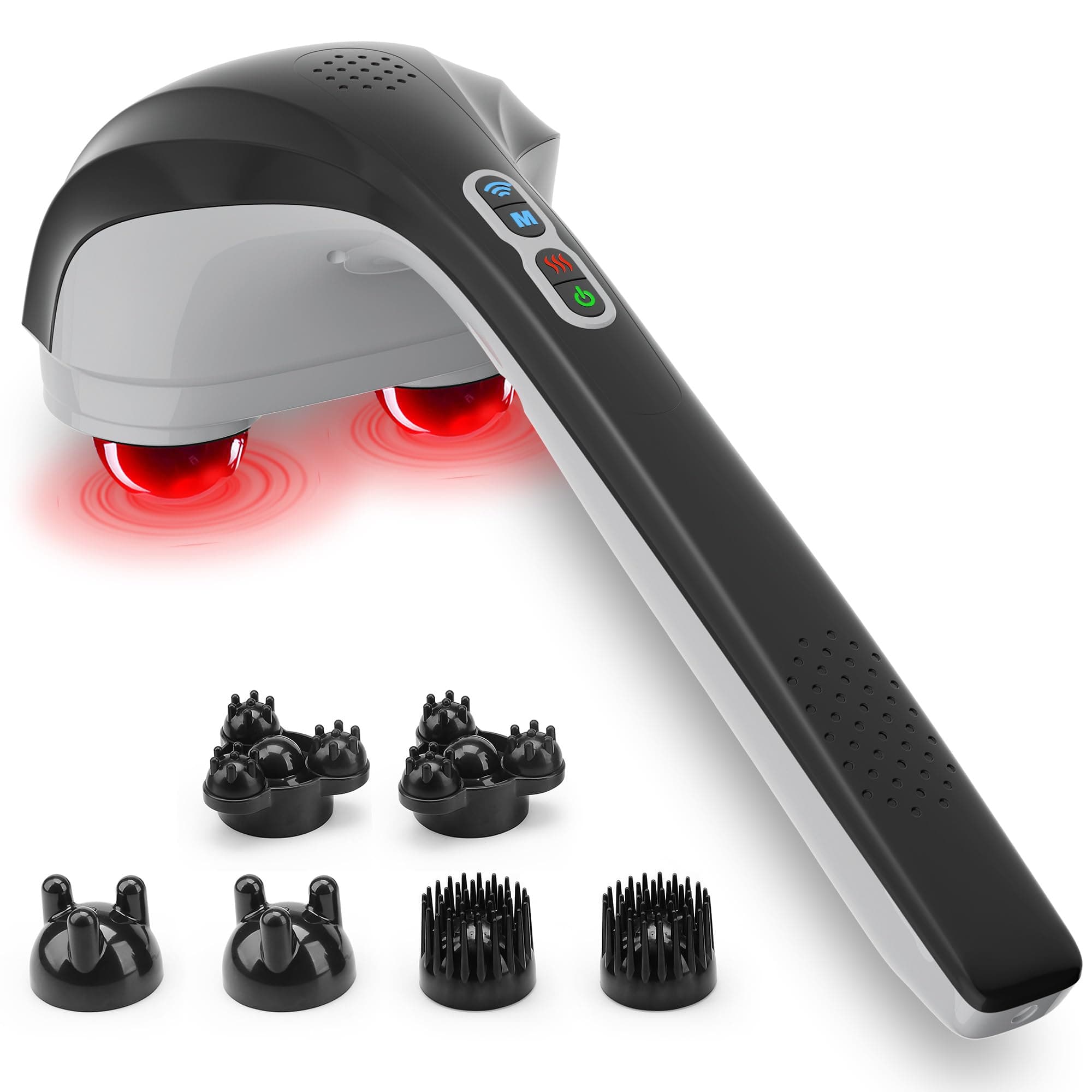 Cordless Handheld Back Massager with Heat,Deep Tissue Percussion Massager for Neck,Back Shoulder,Calf,Legs, 3 Sets of Dual Pivoting Heads, Gifts for Women,Men